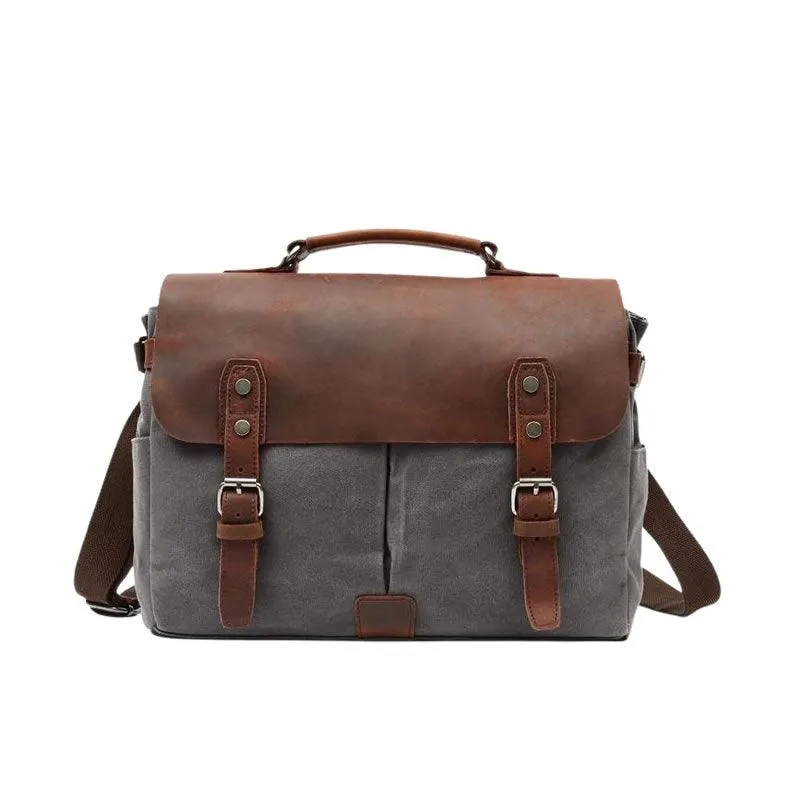 15 Inch Canvas And Leather Shoulder Laptop Bag Yu-16960