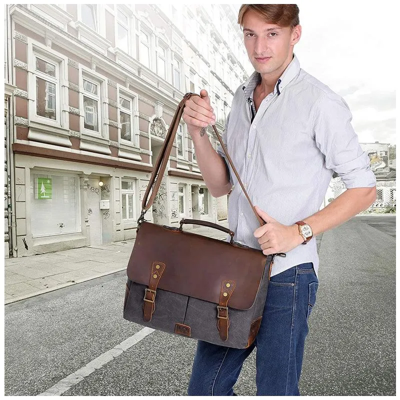 15 Inch Canvas And Leather Shoulder Laptop Bag Yu-16960