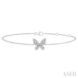 1/6 ctw Petite Butterfly Round Cut Diamond Fashion Bracelet in 10K White Gold