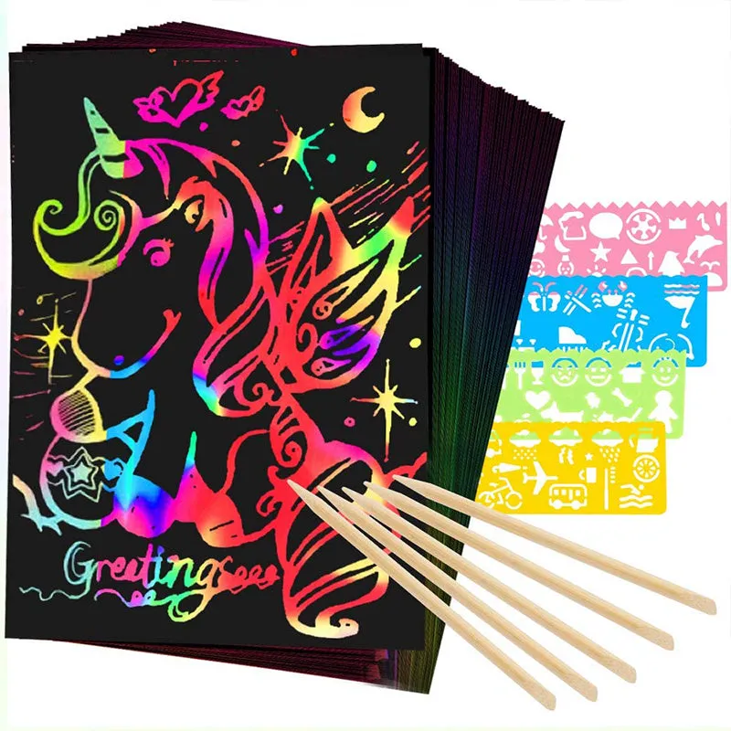 32K 50Pcs Rainbow Magic Scratch Art Paper Toy For Kids