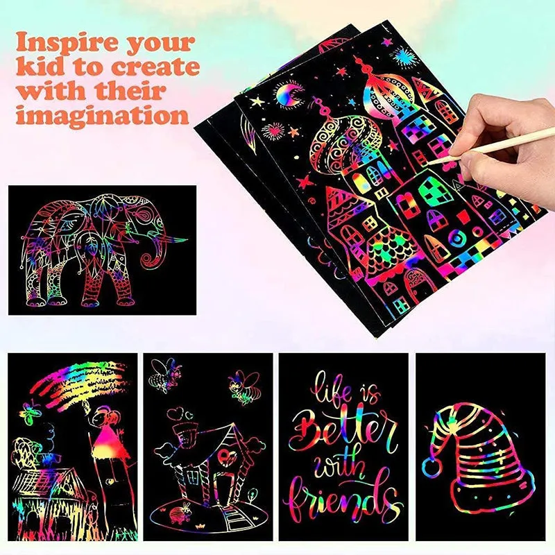 32K 50Pcs Rainbow Magic Scratch Art Paper Toy For Kids