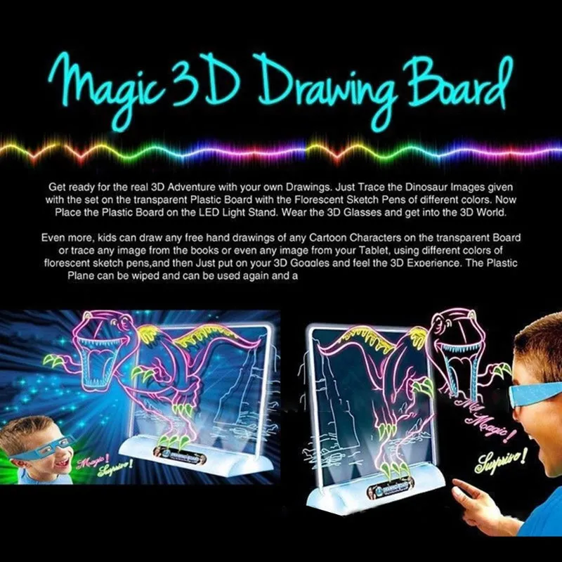 3D Magic Drawing Board LED Light Luminous Pad Doodle Painting