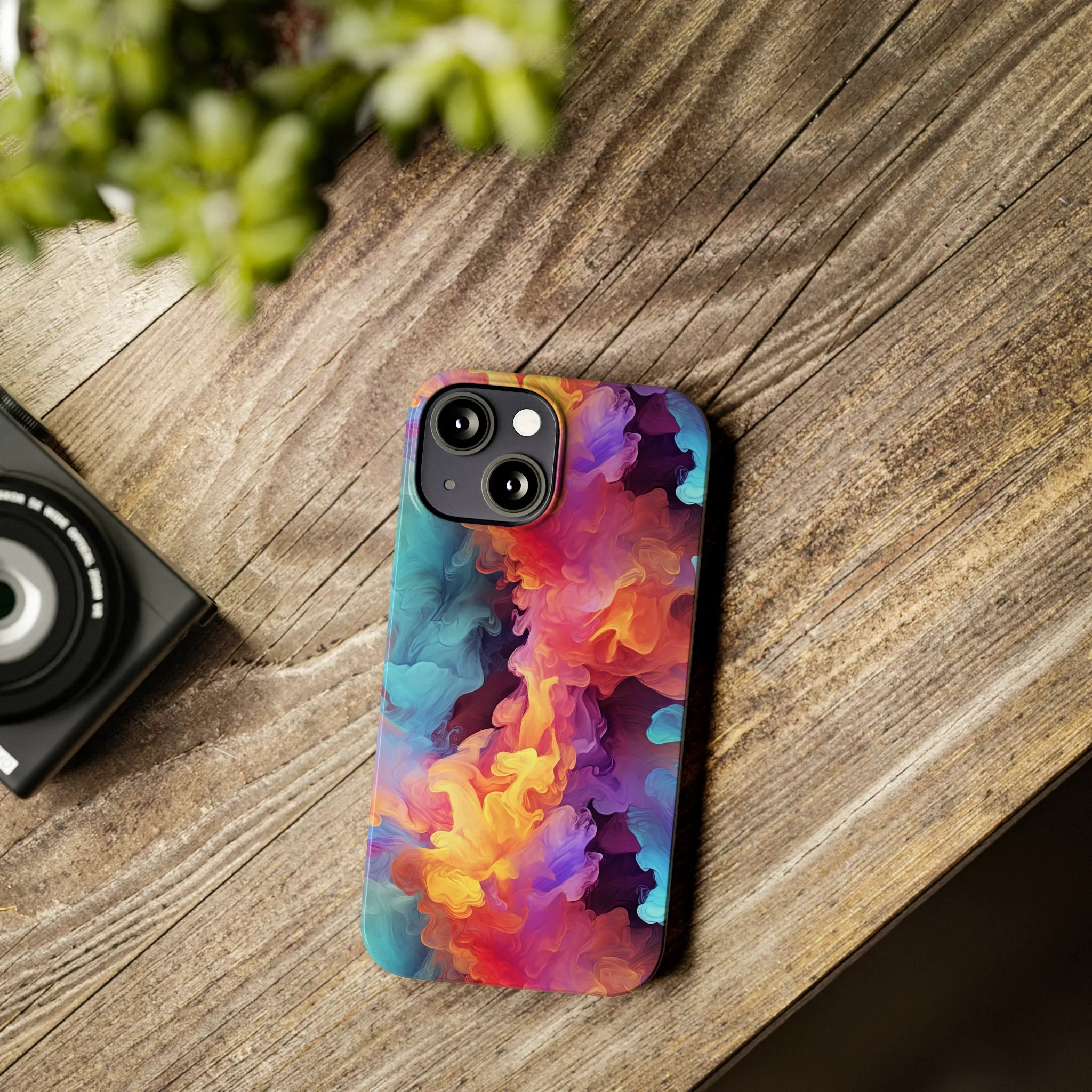 Abstract Blue, Purple, Yellow Smoke Design Sleek Elegance Wireless-Charging Compatible Phone Case Slim Phone Case compatible with over 20 iphone models