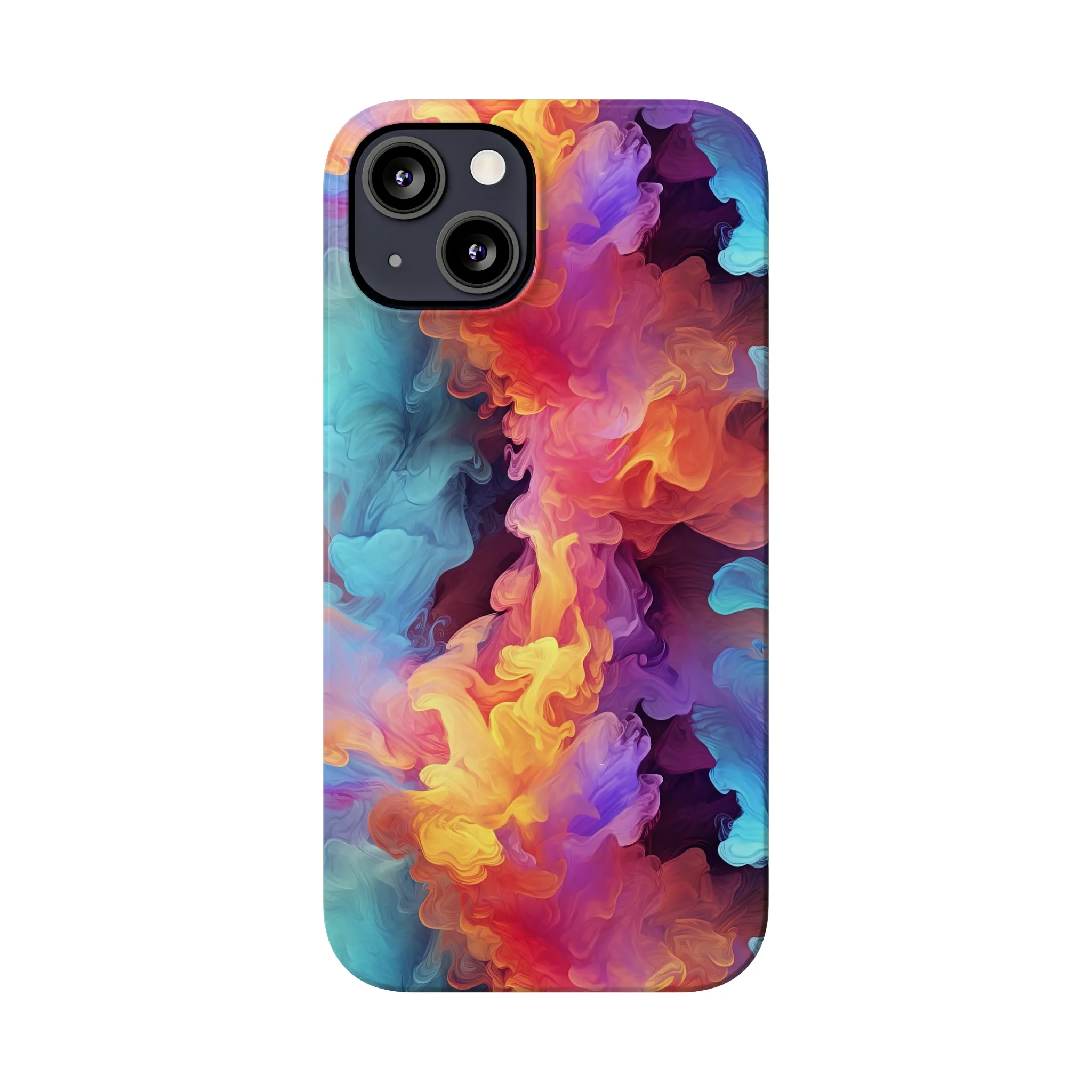 Abstract Blue, Purple, Yellow Smoke Design Sleek Elegance Wireless-Charging Compatible Phone Case Slim Phone Case compatible with over 20 iphone models