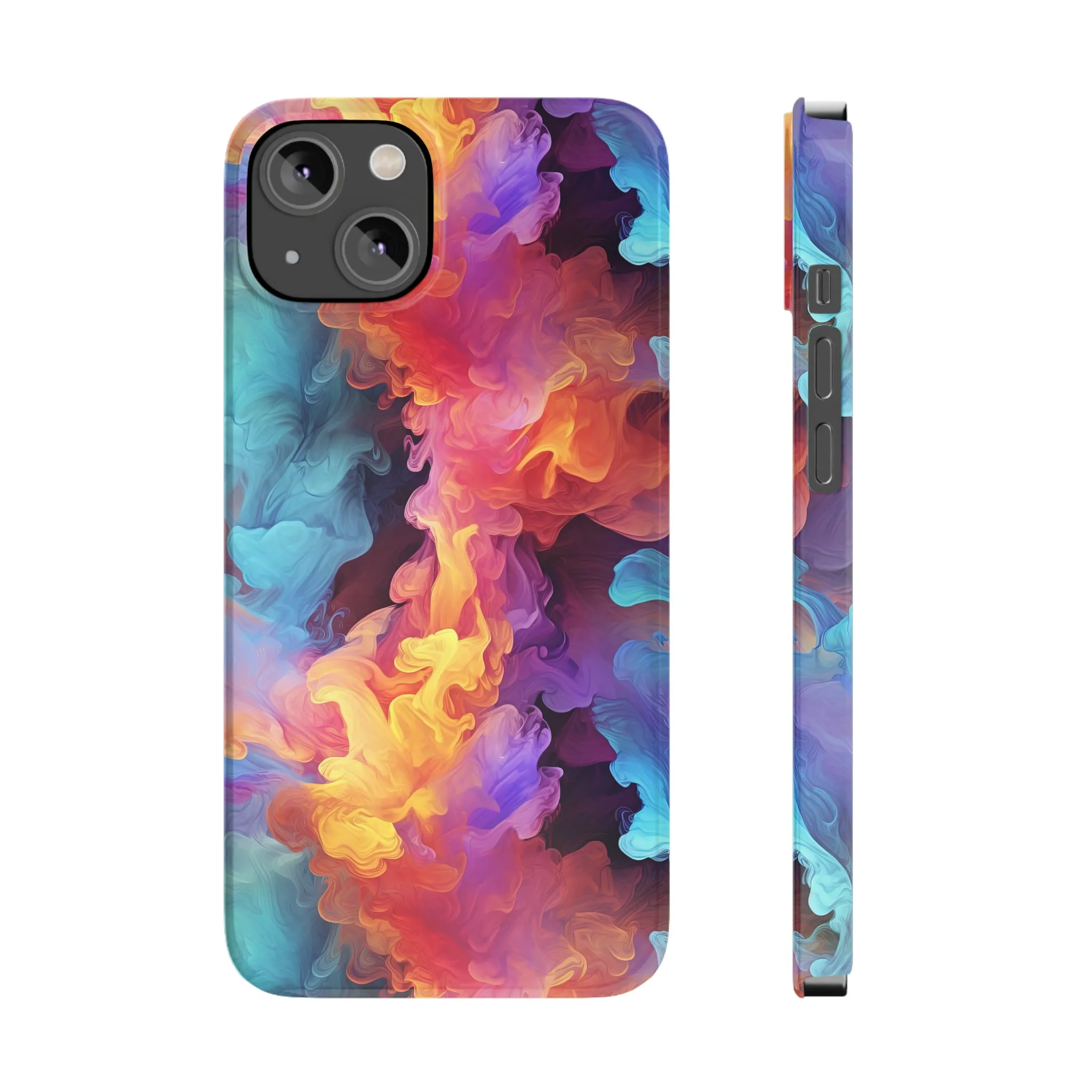 Abstract Blue, Purple, Yellow Smoke Design Sleek Elegance Wireless-Charging Compatible Phone Case Slim Phone Case compatible with over 20 iphone models