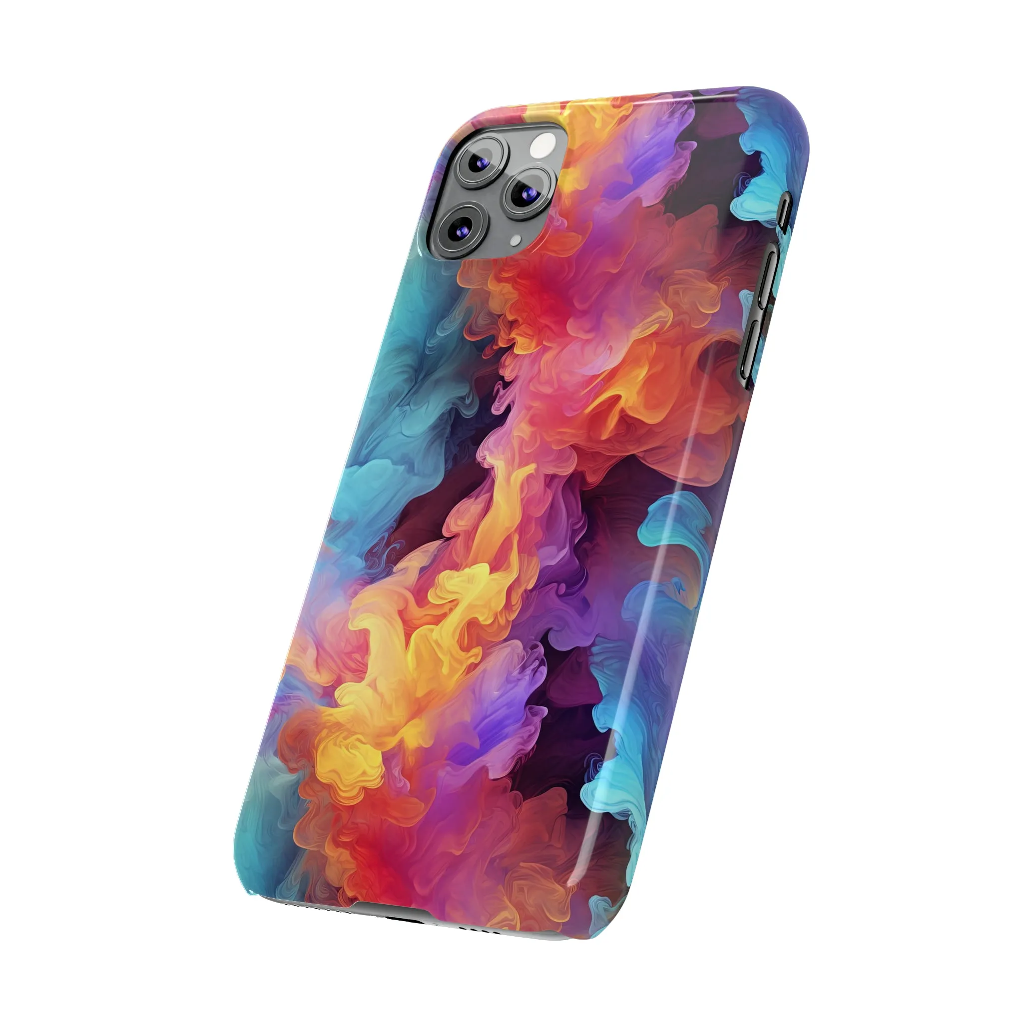 Abstract Blue, Purple, Yellow Smoke Design Sleek Elegance Wireless-Charging Compatible Phone Case Slim Phone Case compatible with over 20 iphone models