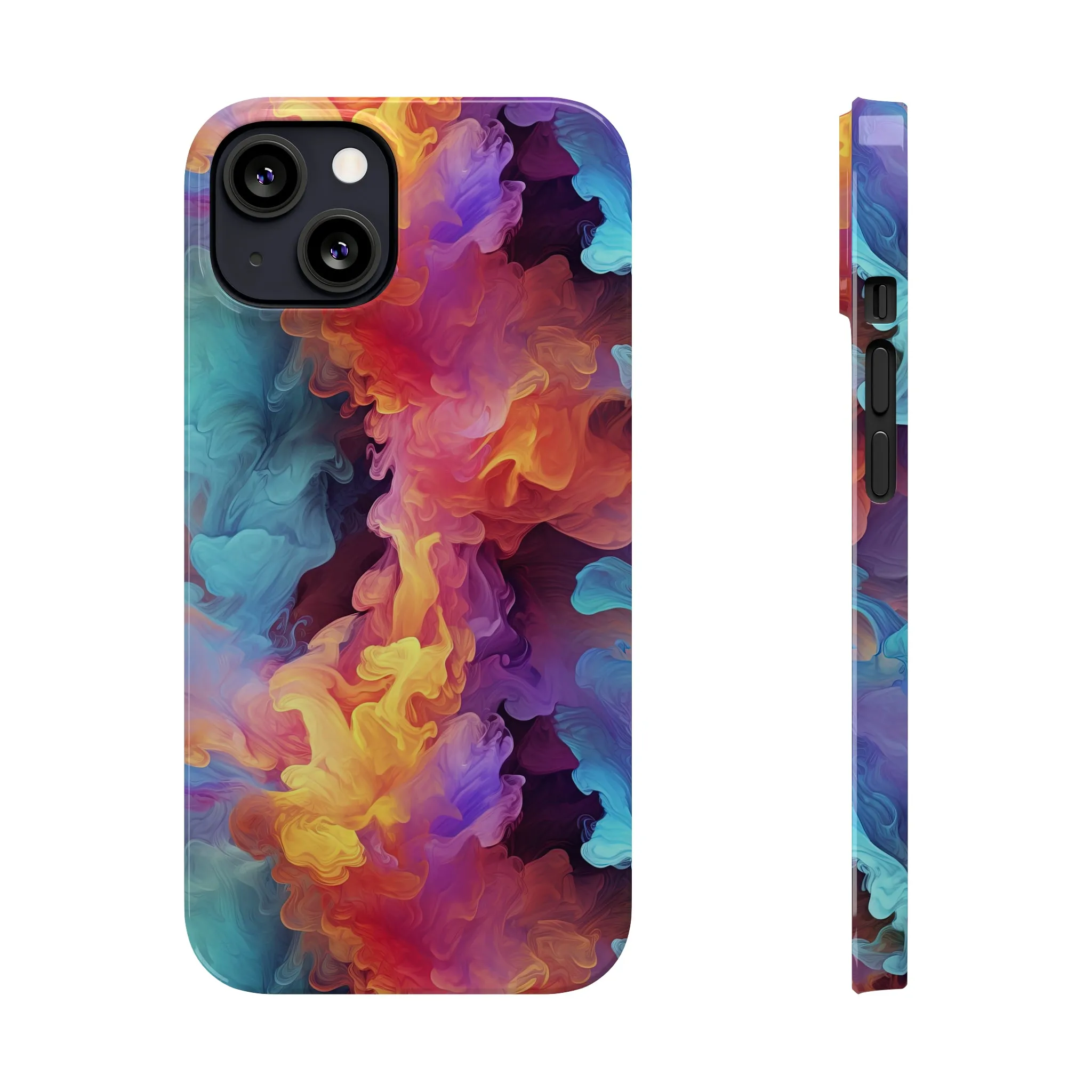 Abstract Blue, Purple, Yellow Smoke Design Sleek Elegance Wireless-Charging Compatible Phone Case Slim Phone Case compatible with over 20 iphone models