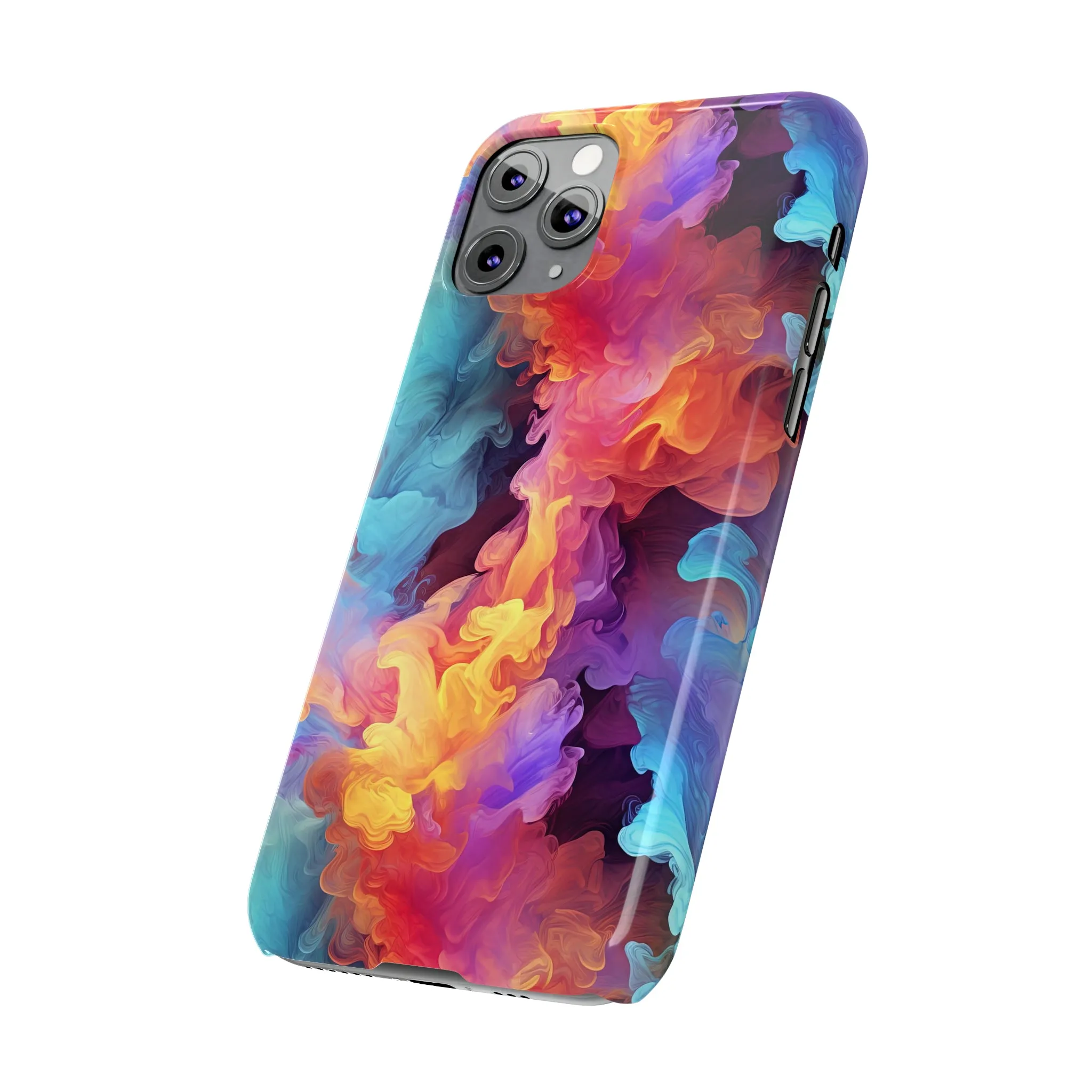 Abstract Blue, Purple, Yellow Smoke Design Sleek Elegance Wireless-Charging Compatible Phone Case Slim Phone Case compatible with over 20 iphone models