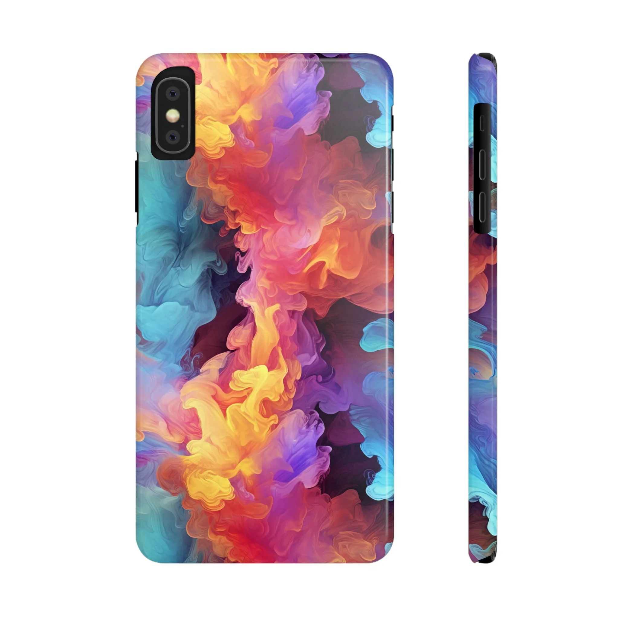 Abstract Blue, Purple, Yellow Smoke Design Sleek Elegance Wireless-Charging Compatible Phone Case Slim Phone Case compatible with over 20 iphone models