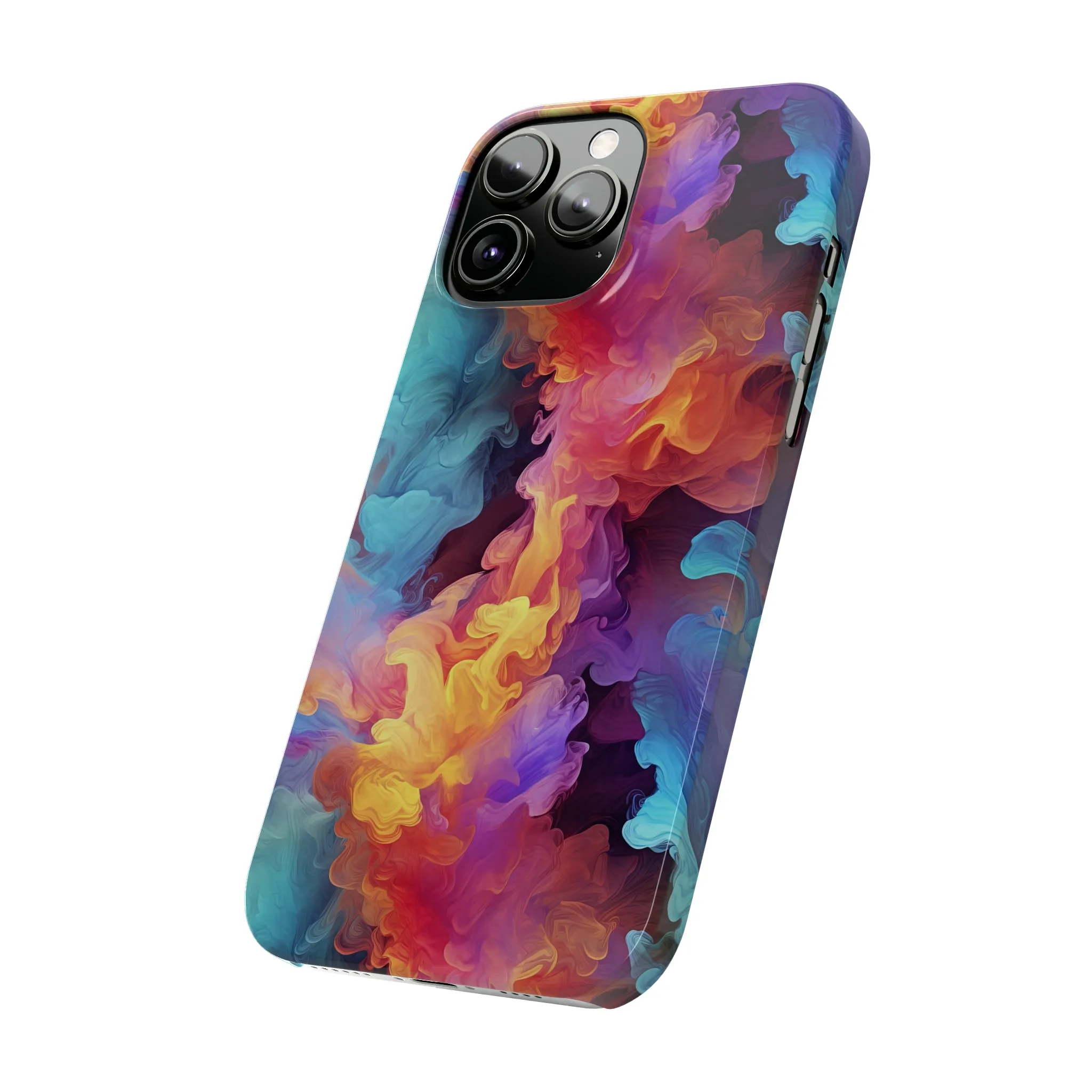 Abstract Blue, Purple, Yellow Smoke Design Sleek Elegance Wireless-Charging Compatible Phone Case Slim Phone Case compatible with over 20 iphone models