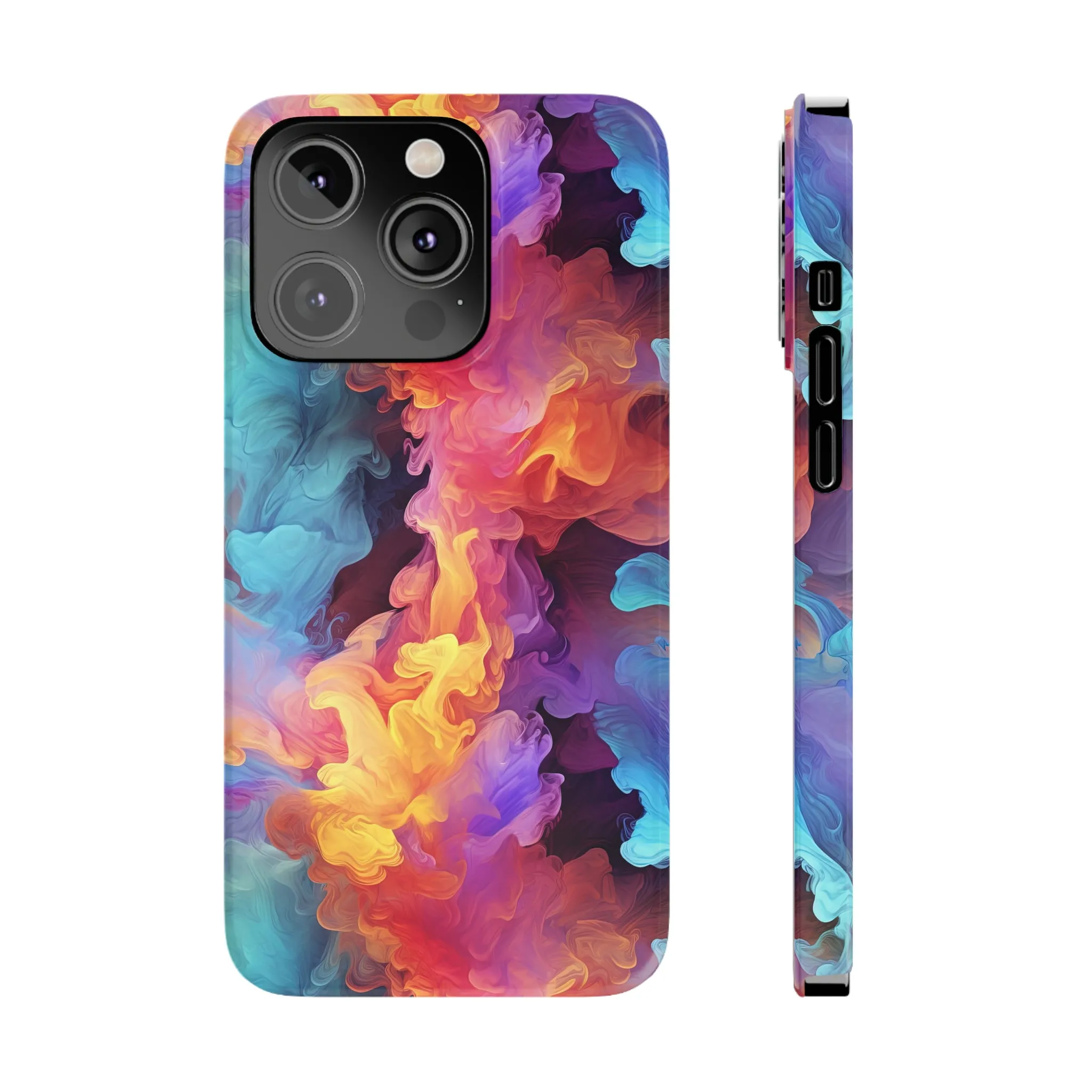 Abstract Blue, Purple, Yellow Smoke Design Sleek Elegance Wireless-Charging Compatible Phone Case Slim Phone Case compatible with over 20 iphone models