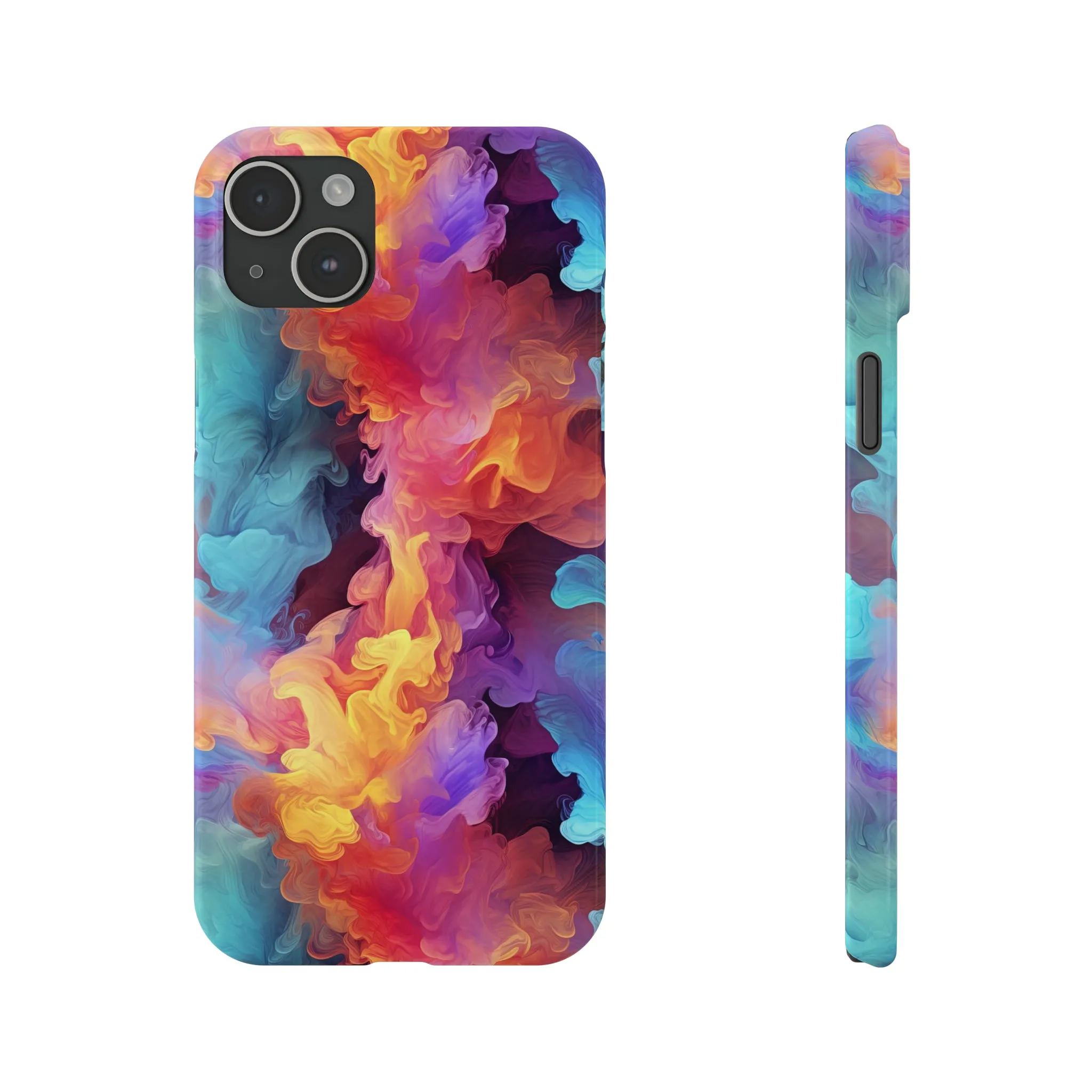 Abstract Blue, Purple, Yellow Smoke Design Sleek Elegance Wireless-Charging Compatible Phone Case Slim Phone Case compatible with over 20 iphone models