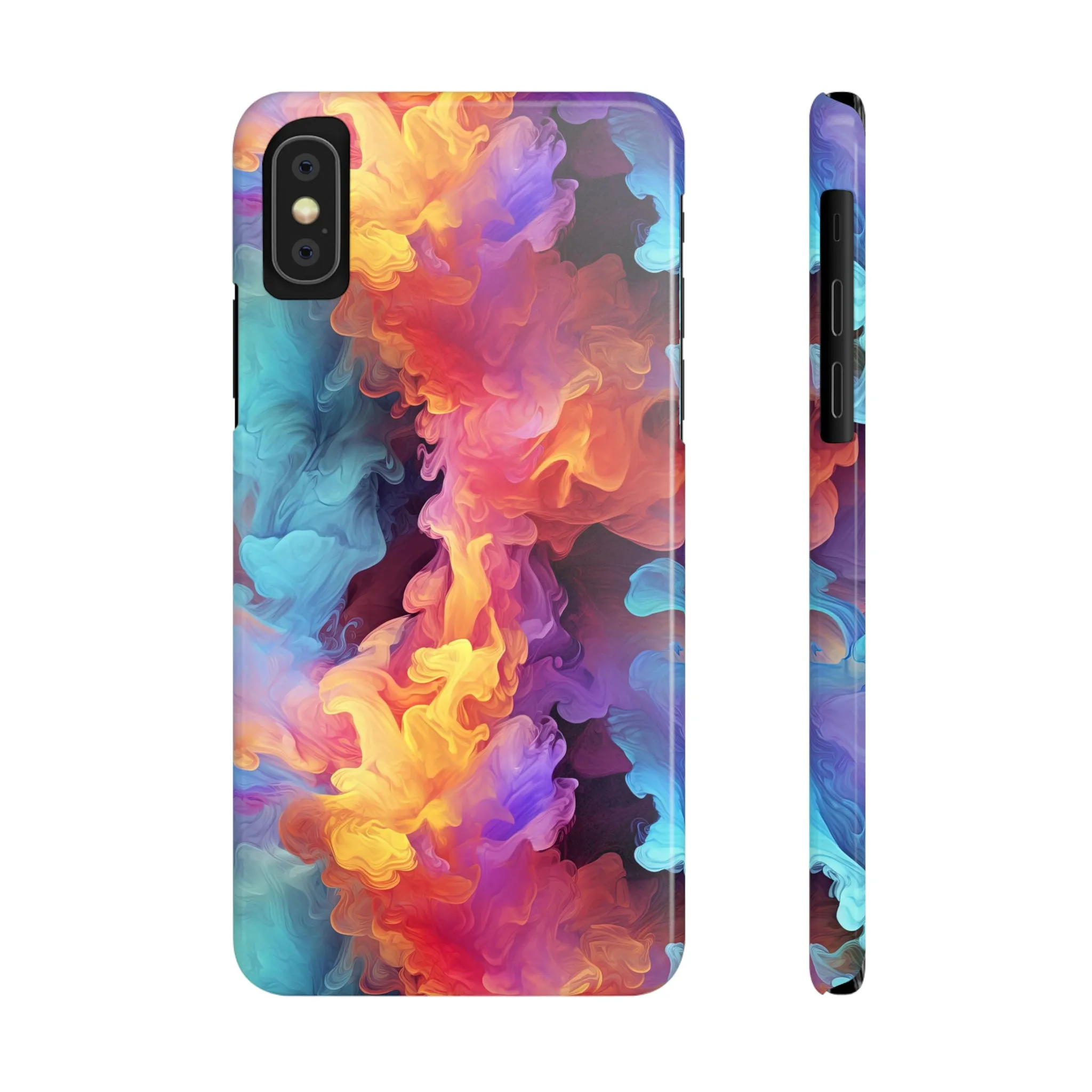 Abstract Blue, Purple, Yellow Smoke Design Sleek Elegance Wireless-Charging Compatible Phone Case Slim Phone Case compatible with over 20 iphone models