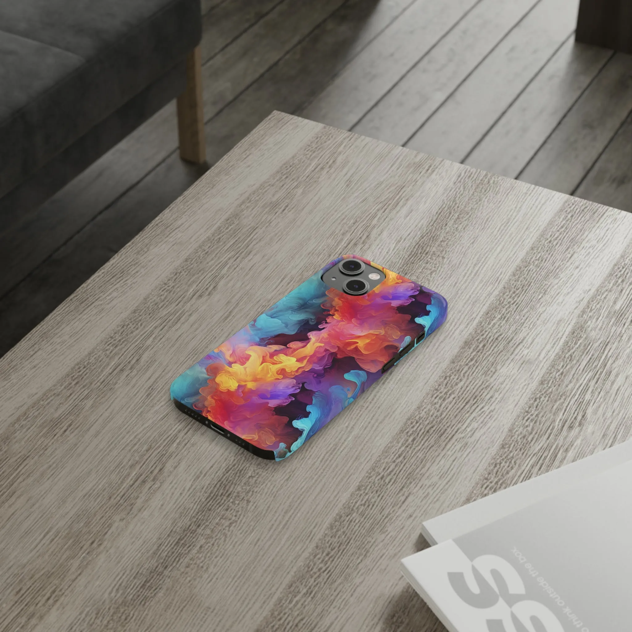 Abstract Blue, Purple, Yellow Smoke Design Sleek Elegance Wireless-Charging Compatible Phone Case Slim Phone Case compatible with over 20 iphone models