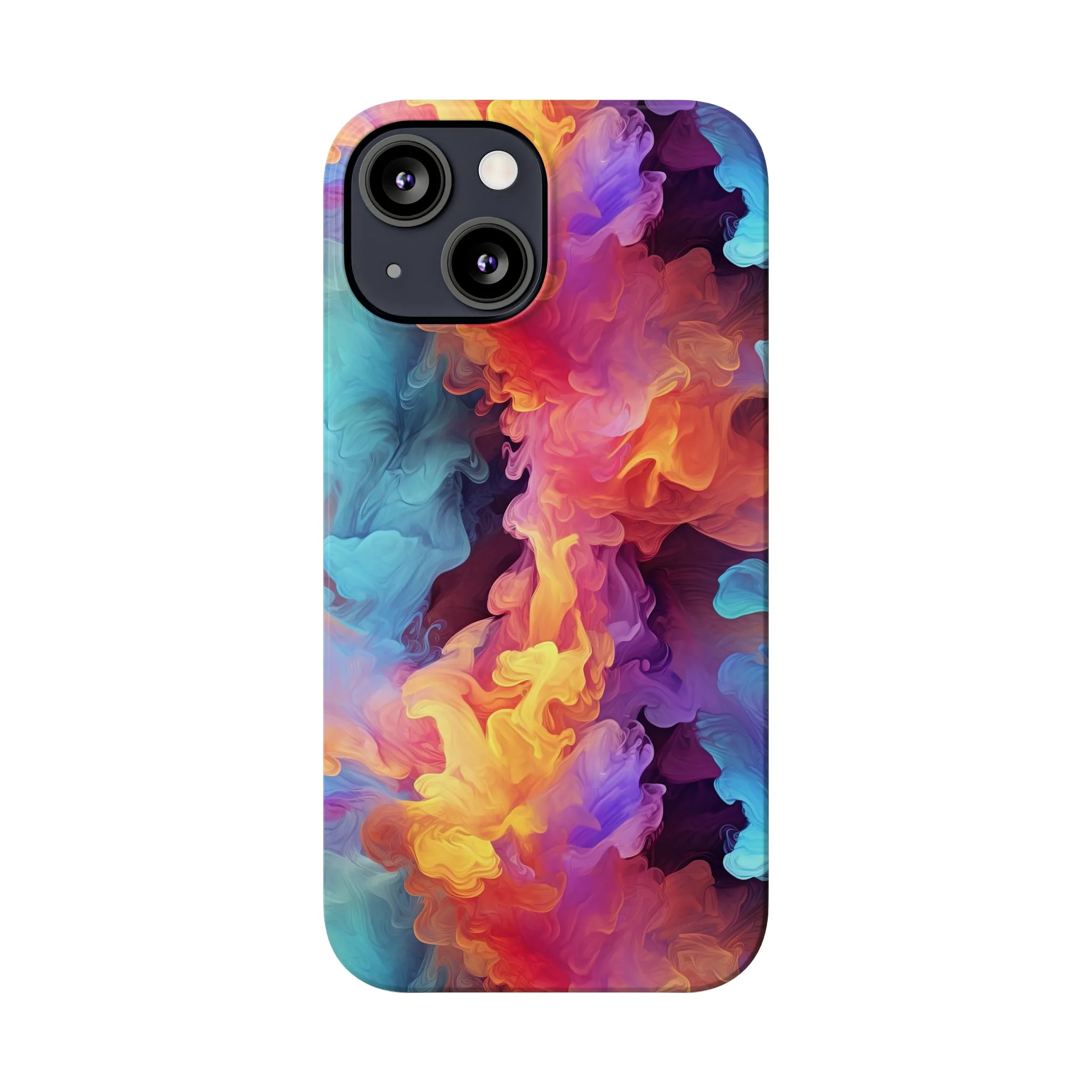 Abstract Blue, Purple, Yellow Smoke Design Sleek Elegance Wireless-Charging Compatible Phone Case Slim Phone Case compatible with over 20 iphone models