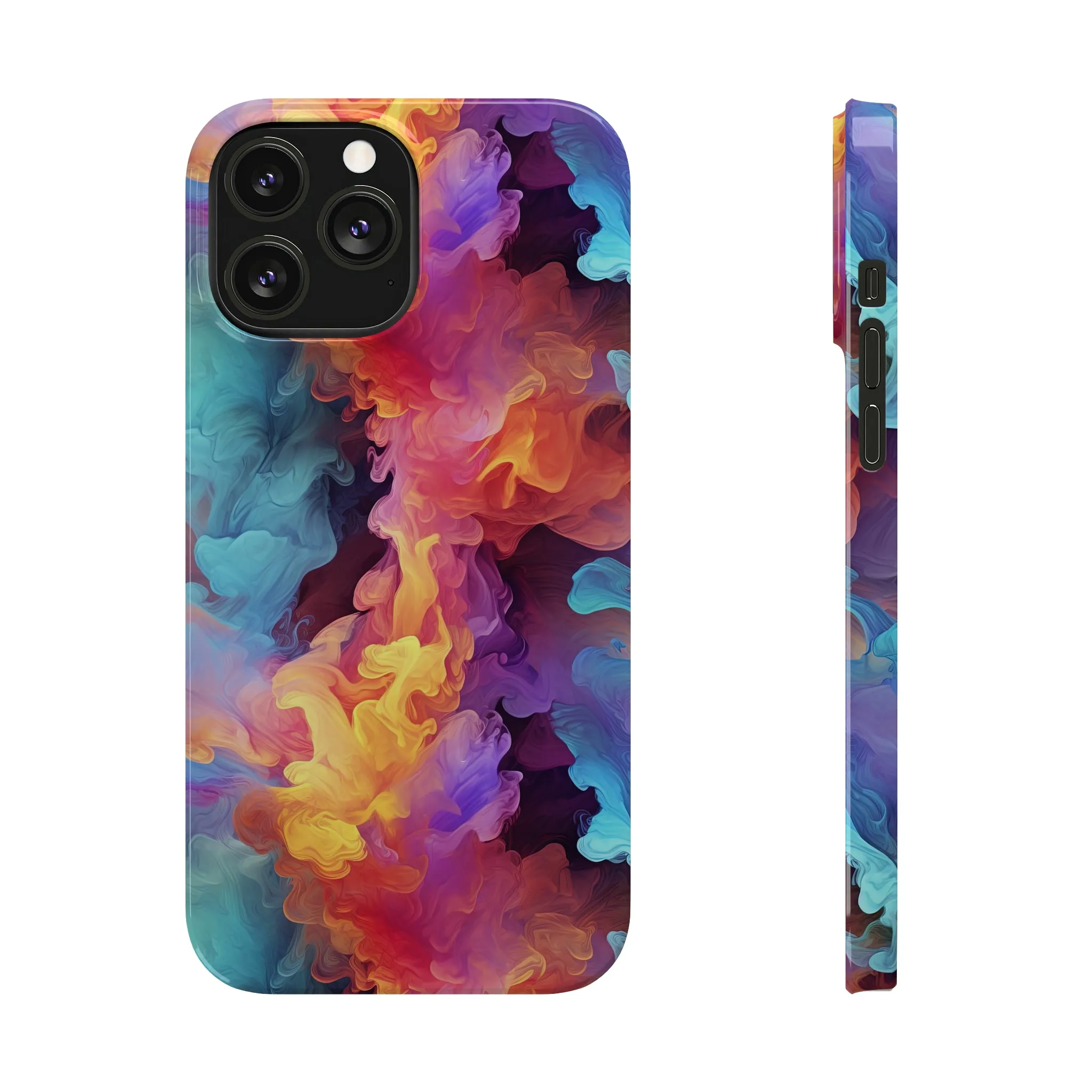 Abstract Blue, Purple, Yellow Smoke Design Sleek Elegance Wireless-Charging Compatible Phone Case Slim Phone Case compatible with over 20 iphone models