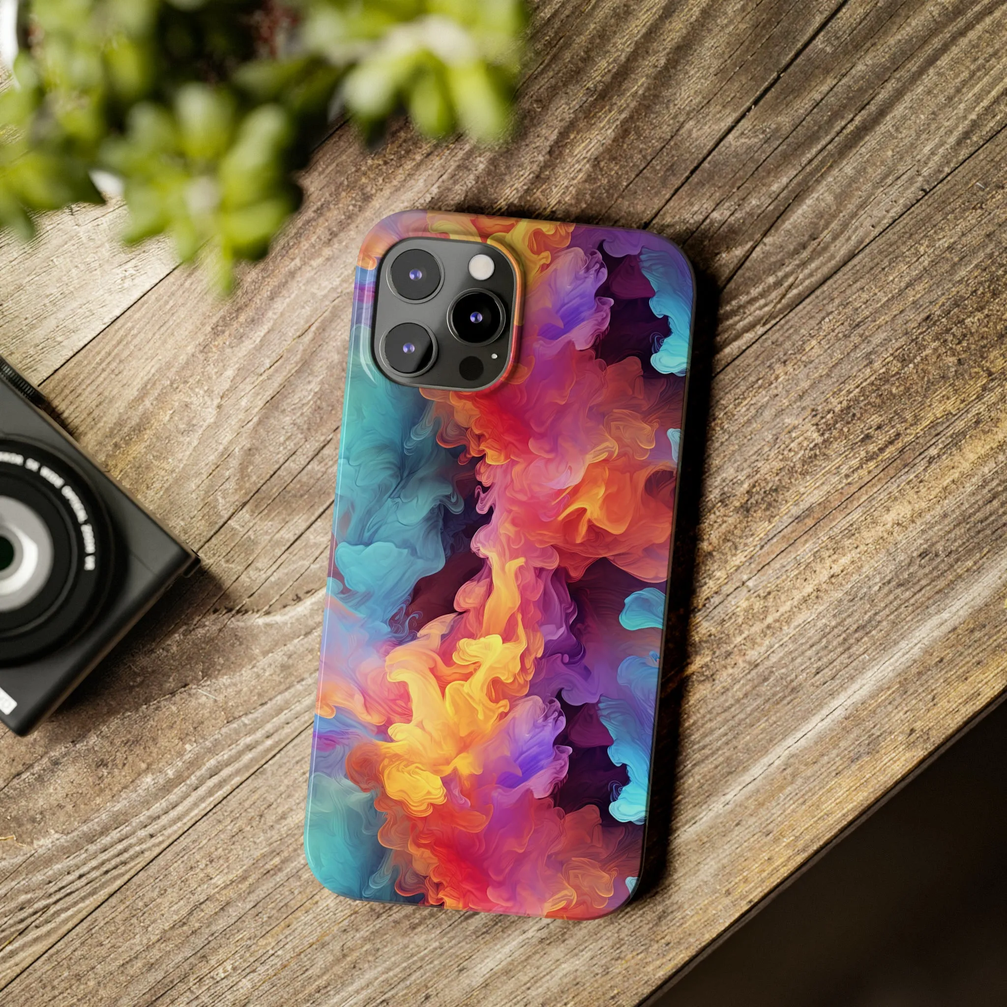 Abstract Blue, Purple, Yellow Smoke Design Sleek Elegance Wireless-Charging Compatible Phone Case Slim Phone Case compatible with over 20 iphone models