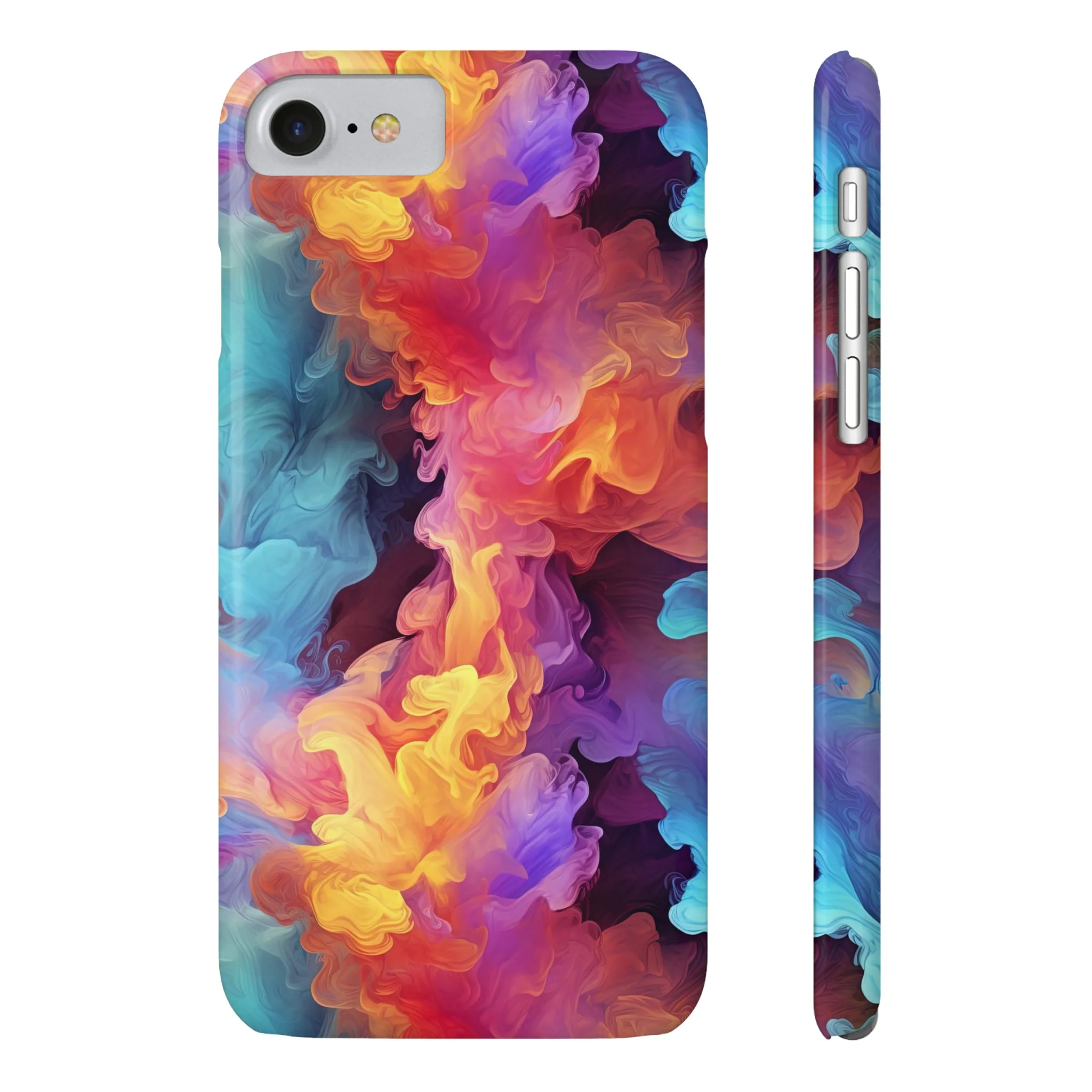 Abstract Blue, Purple, Yellow Smoke Design Sleek Elegance Wireless-Charging Compatible Phone Case Slim Phone Case compatible with over 20 iphone models