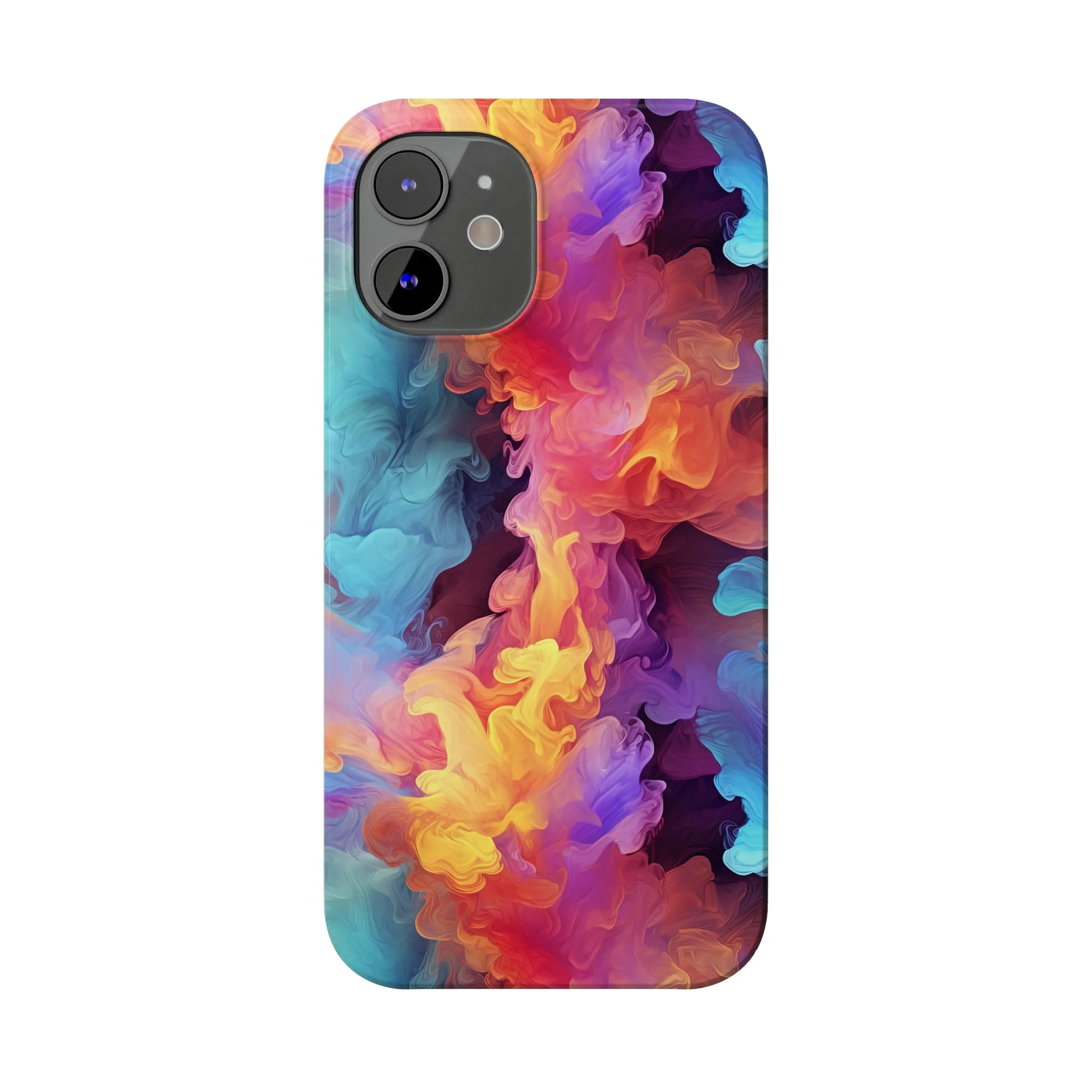 Abstract Blue, Purple, Yellow Smoke Design Sleek Elegance Wireless-Charging Compatible Phone Case Slim Phone Case compatible with over 20 iphone models