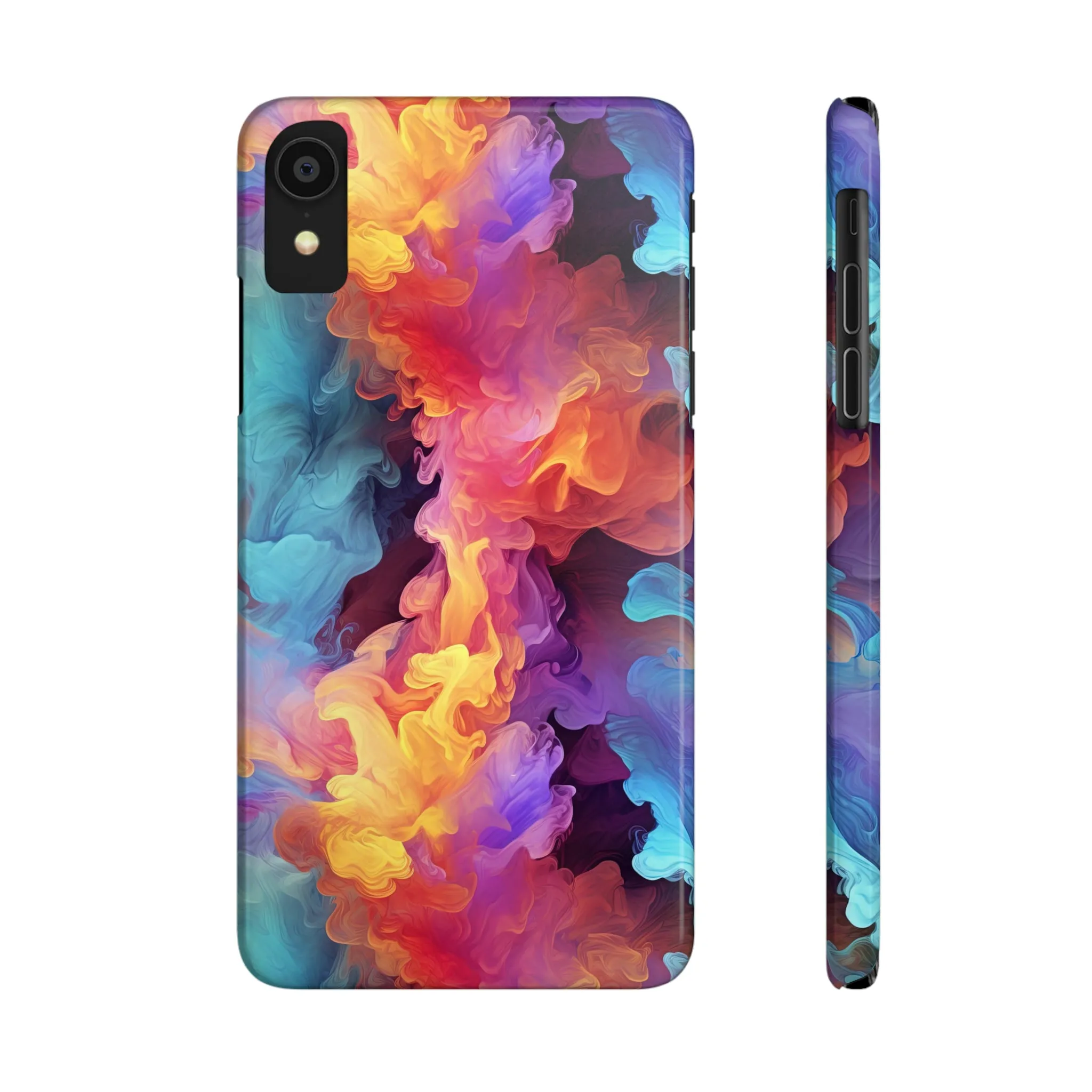 Abstract Blue, Purple, Yellow Smoke Design Sleek Elegance Wireless-Charging Compatible Phone Case Slim Phone Case compatible with over 20 iphone models