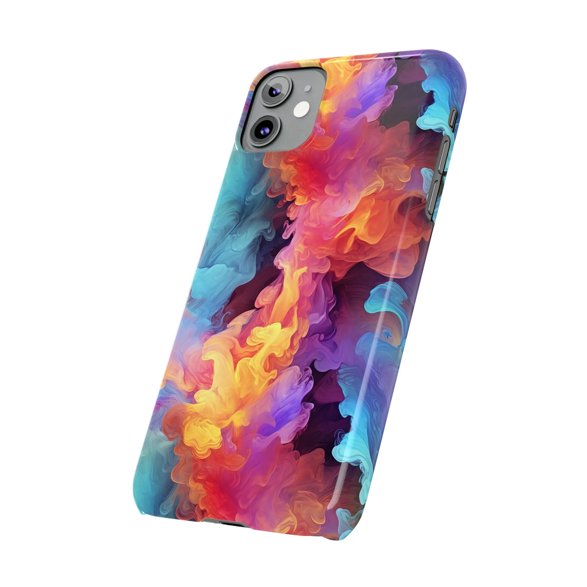 Abstract Blue, Purple, Yellow Smoke Design Sleek Elegance Wireless-Charging Compatible Phone Case Slim Phone Case compatible with over 20 iphone models