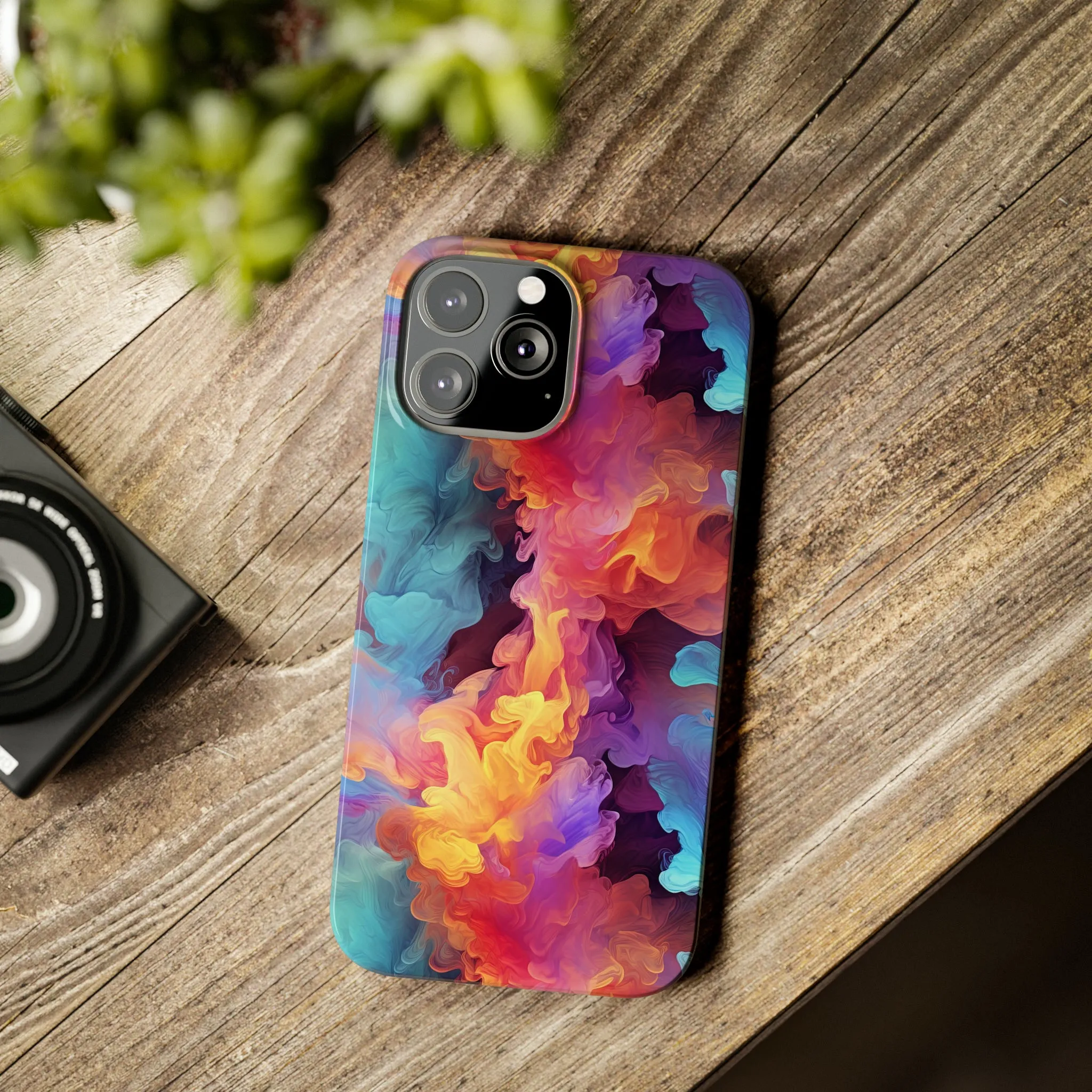 Abstract Blue, Purple, Yellow Smoke Design Sleek Elegance Wireless-Charging Compatible Phone Case Slim Phone Case compatible with over 20 iphone models