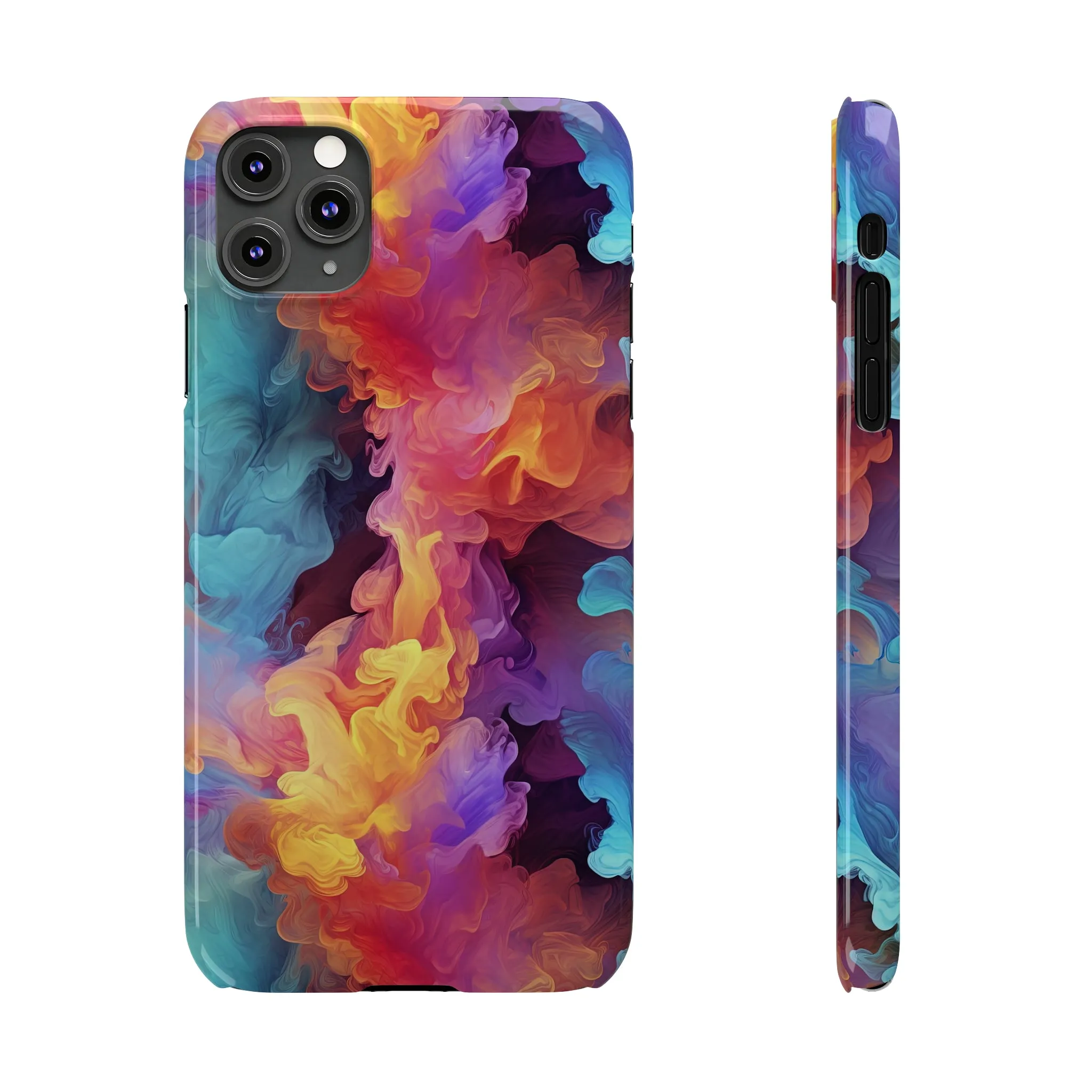 Abstract Blue, Purple, Yellow Smoke Design Sleek Elegance Wireless-Charging Compatible Phone Case Slim Phone Case compatible with over 20 iphone models