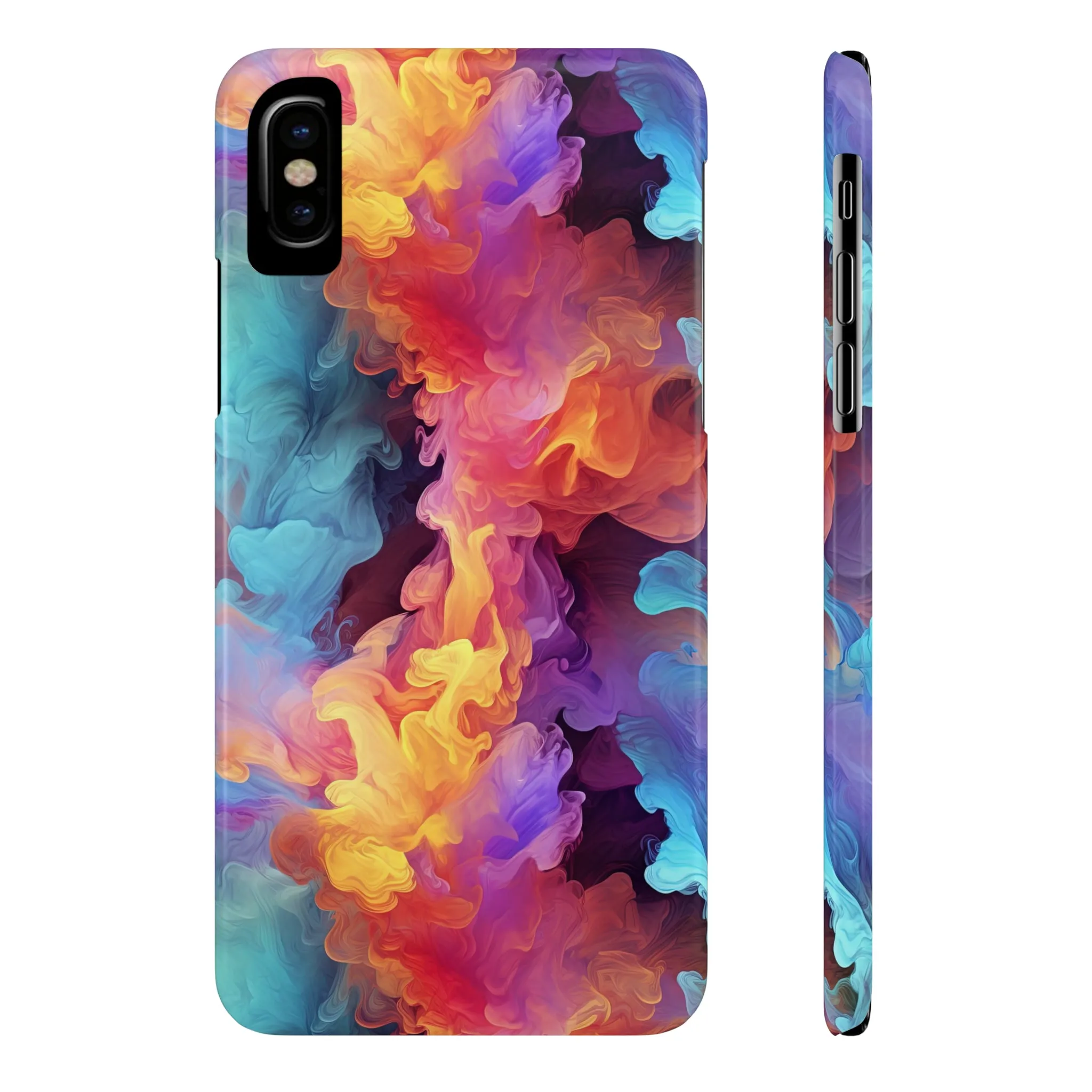 Abstract Blue, Purple, Yellow Smoke Design Sleek Elegance Wireless-Charging Compatible Phone Case Slim Phone Case compatible with over 20 iphone models