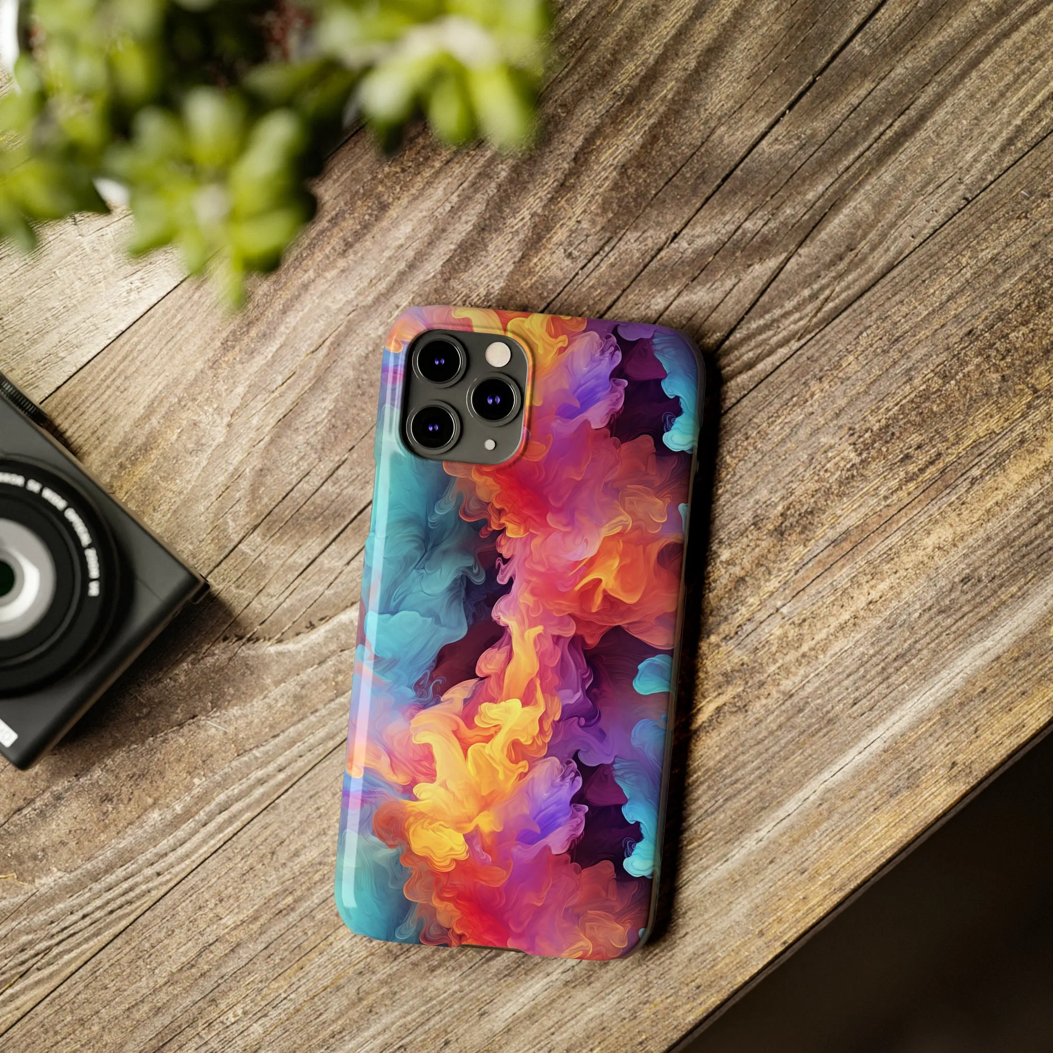 Abstract Blue, Purple, Yellow Smoke Design Sleek Elegance Wireless-Charging Compatible Phone Case Slim Phone Case compatible with over 20 iphone models