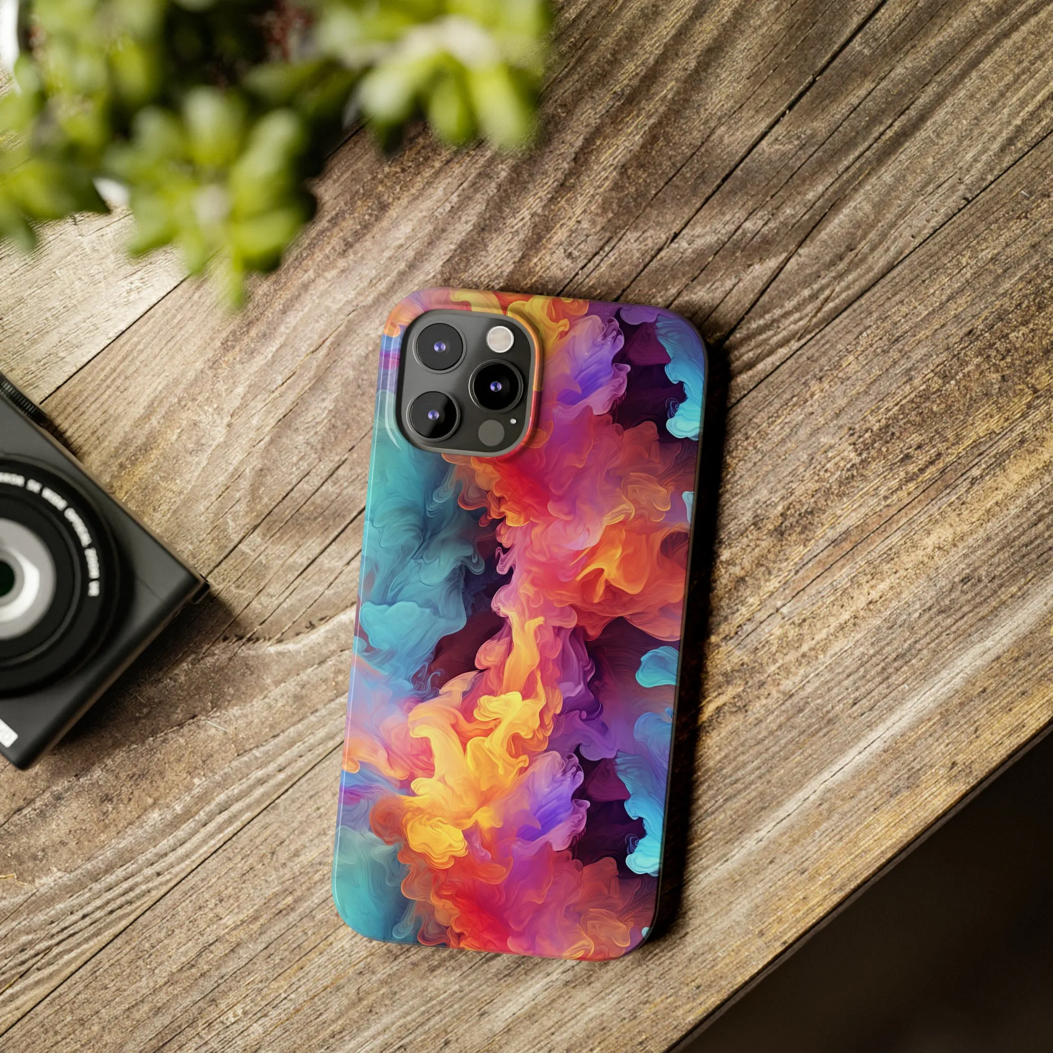 Abstract Blue, Purple, Yellow Smoke Design Sleek Elegance Wireless-Charging Compatible Phone Case Slim Phone Case compatible with over 20 iphone models