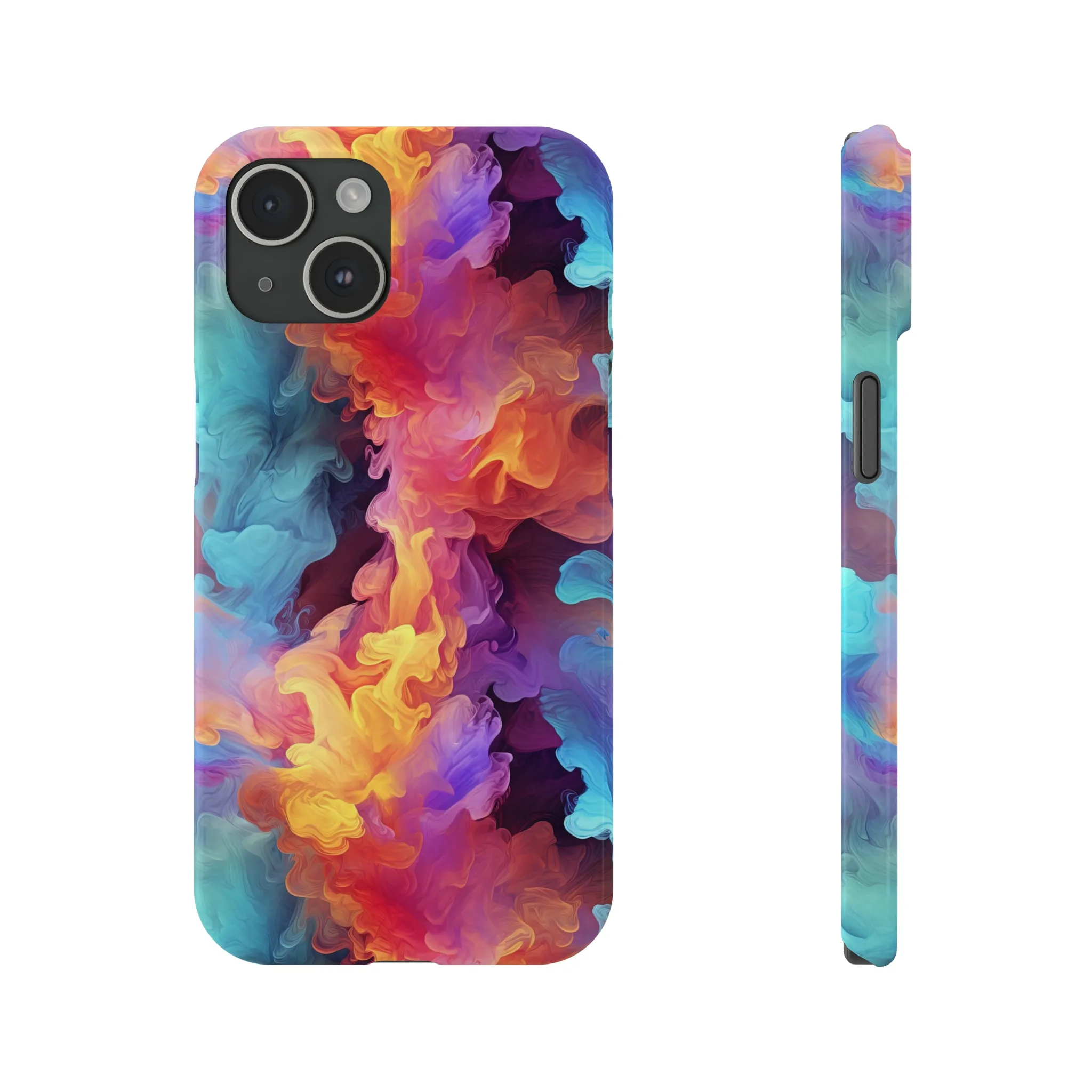 Abstract Blue, Purple, Yellow Smoke Design Sleek Elegance Wireless-Charging Compatible Phone Case Slim Phone Case compatible with over 20 iphone models