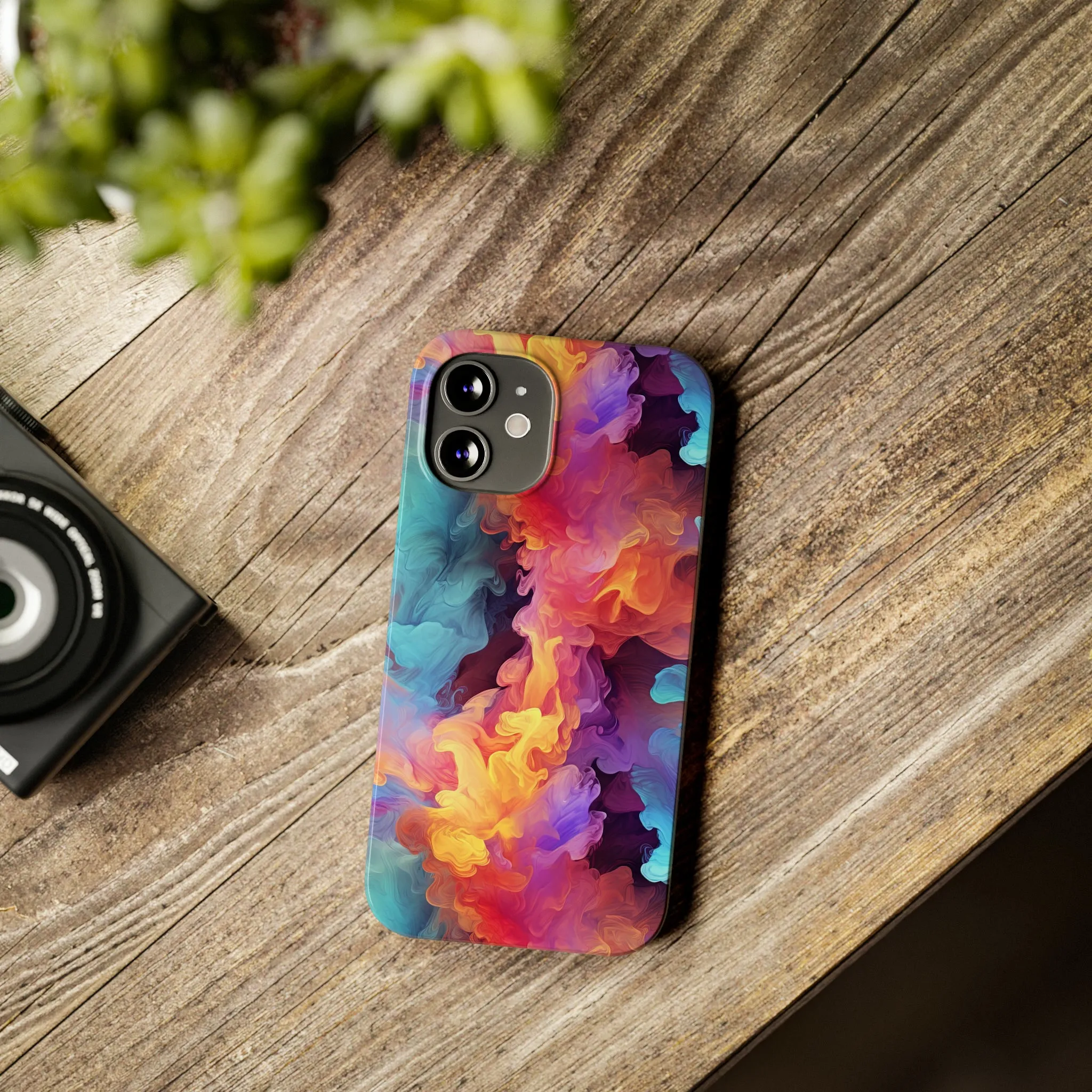 Abstract Blue, Purple, Yellow Smoke Design Sleek Elegance Wireless-Charging Compatible Phone Case Slim Phone Case compatible with over 20 iphone models