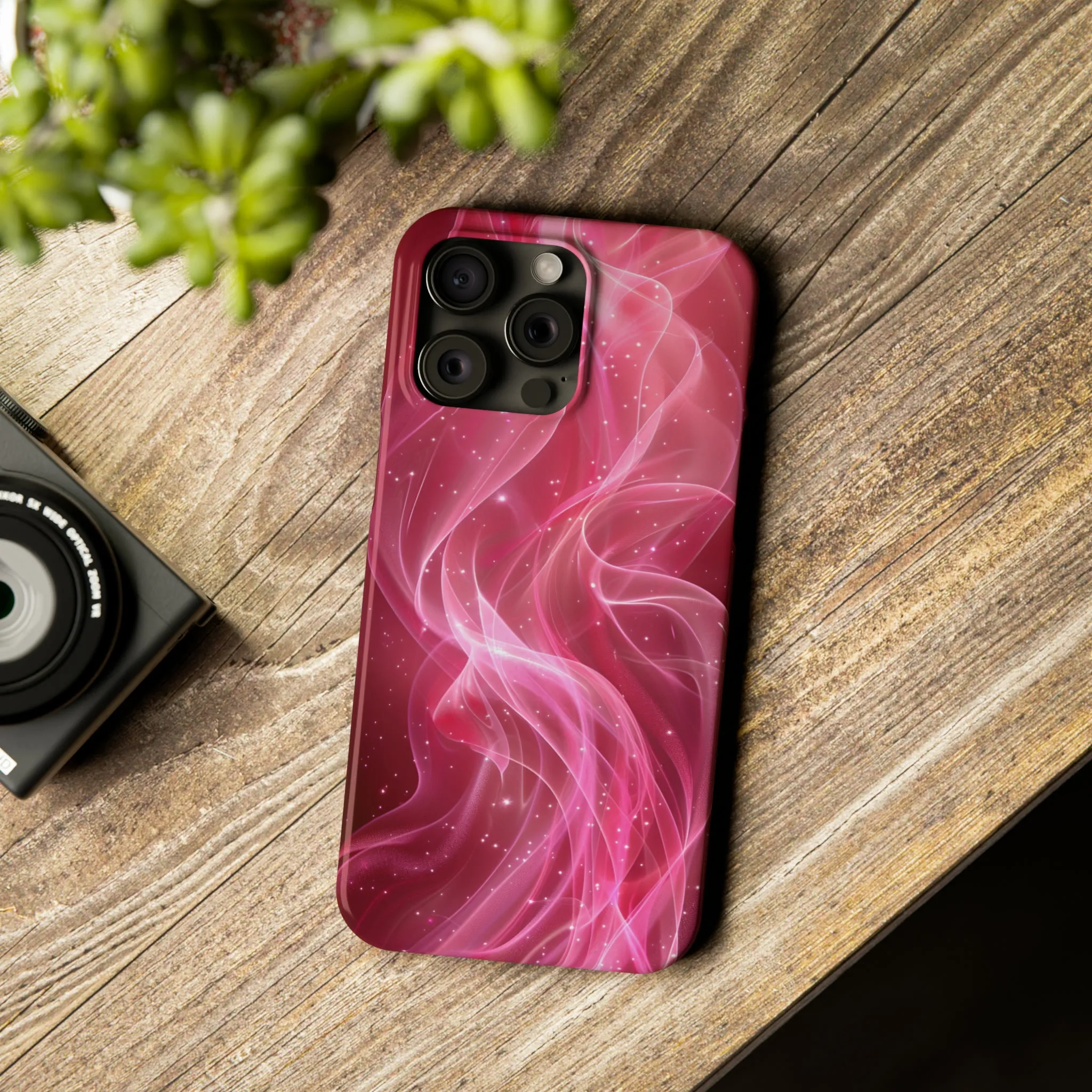 Abstract Pink Swirls Design Sleek Elegance Wireless-Charging Compatible Phone Case Slim Phone Case compatible with over 20 iphone models