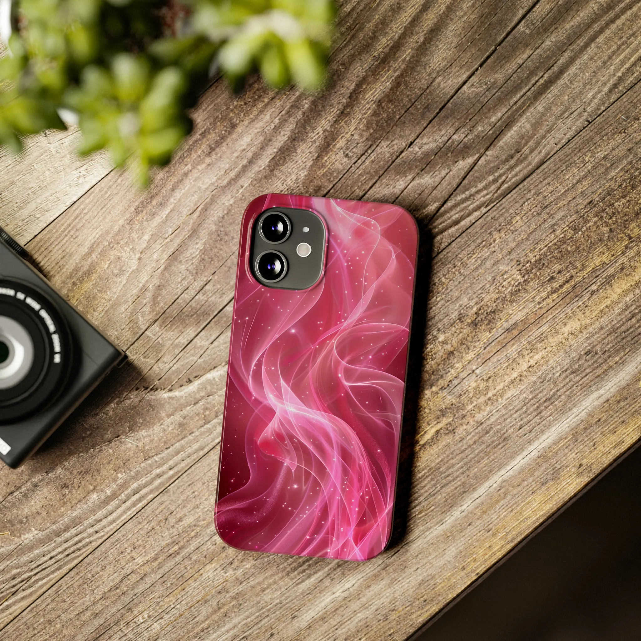 Abstract Pink Swirls Design Sleek Elegance Wireless-Charging Compatible Phone Case Slim Phone Case compatible with over 20 iphone models