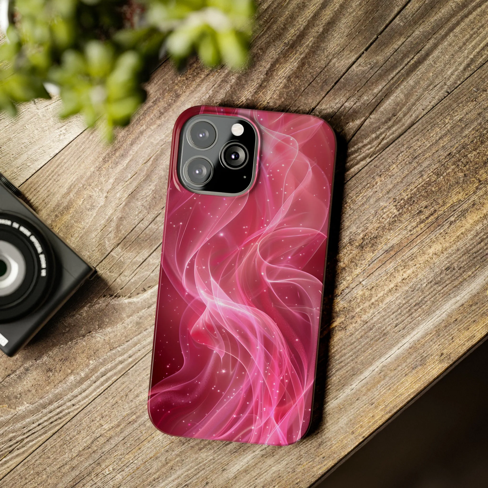 Abstract Pink Swirls Design Sleek Elegance Wireless-Charging Compatible Phone Case Slim Phone Case compatible with over 20 iphone models