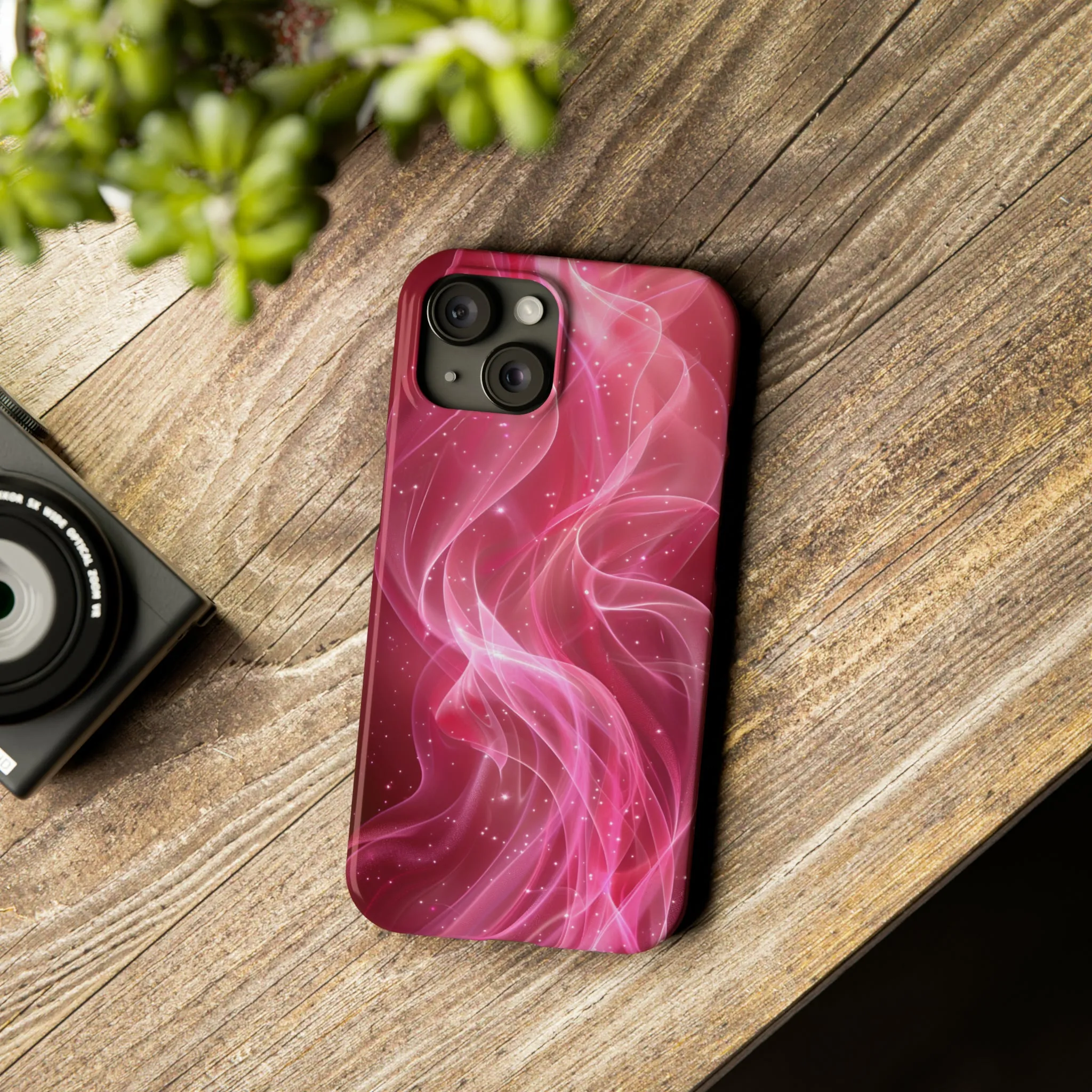 Abstract Pink Swirls Design Sleek Elegance Wireless-Charging Compatible Phone Case Slim Phone Case compatible with over 20 iphone models