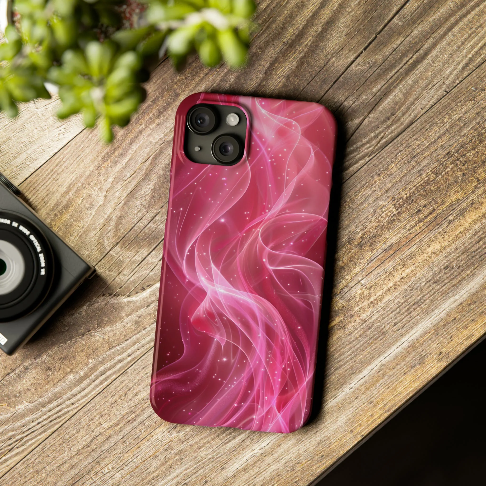 Abstract Pink Swirls Design Sleek Elegance Wireless-Charging Compatible Phone Case Slim Phone Case compatible with over 20 iphone models