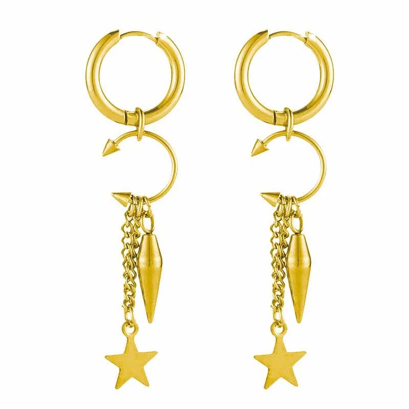 Aelin Luxe 18k Gold Plated Statement Dangle  Star Charm Hoop Earrings