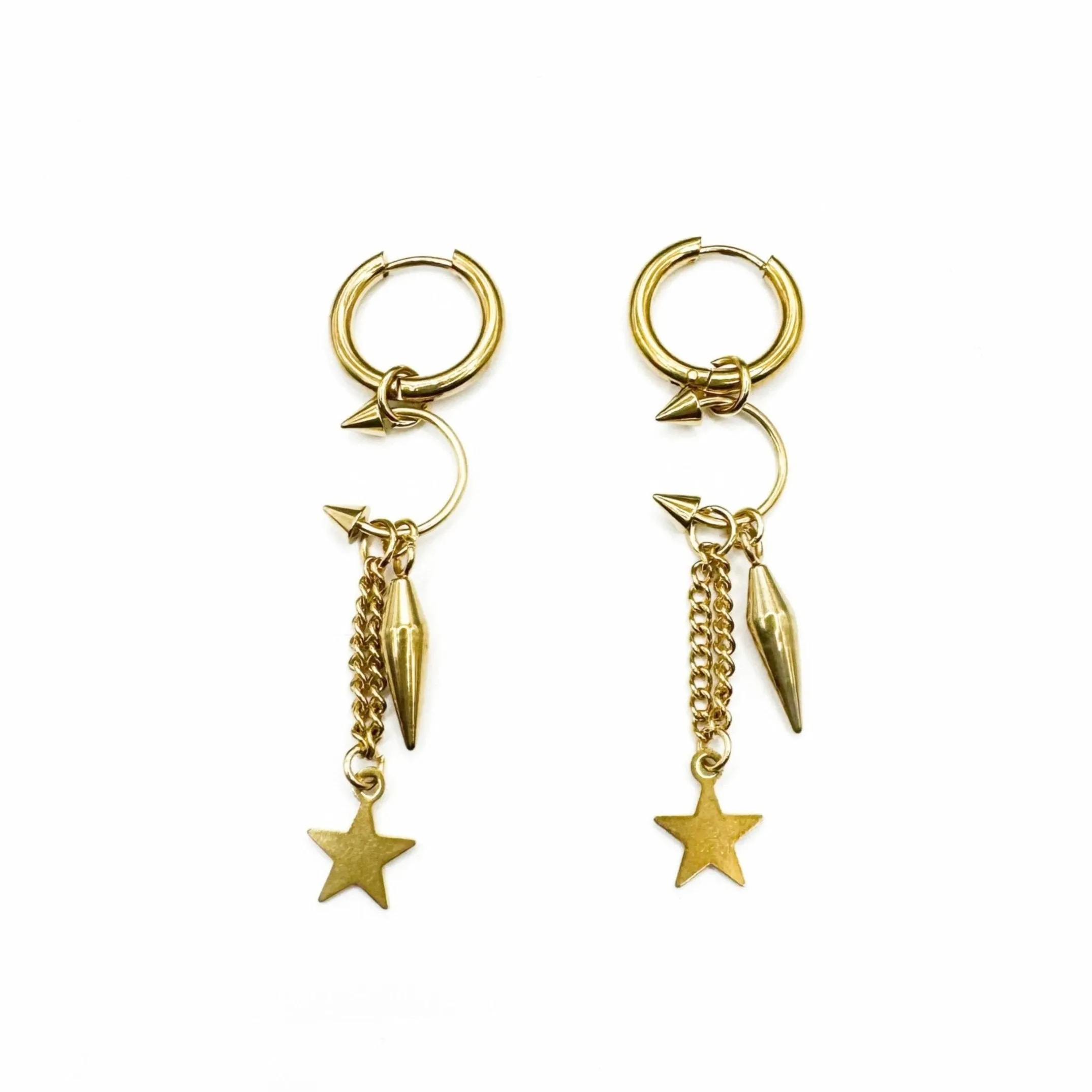 Aelin Luxe 18k Gold Plated Statement Dangle  Star Charm Hoop Earrings