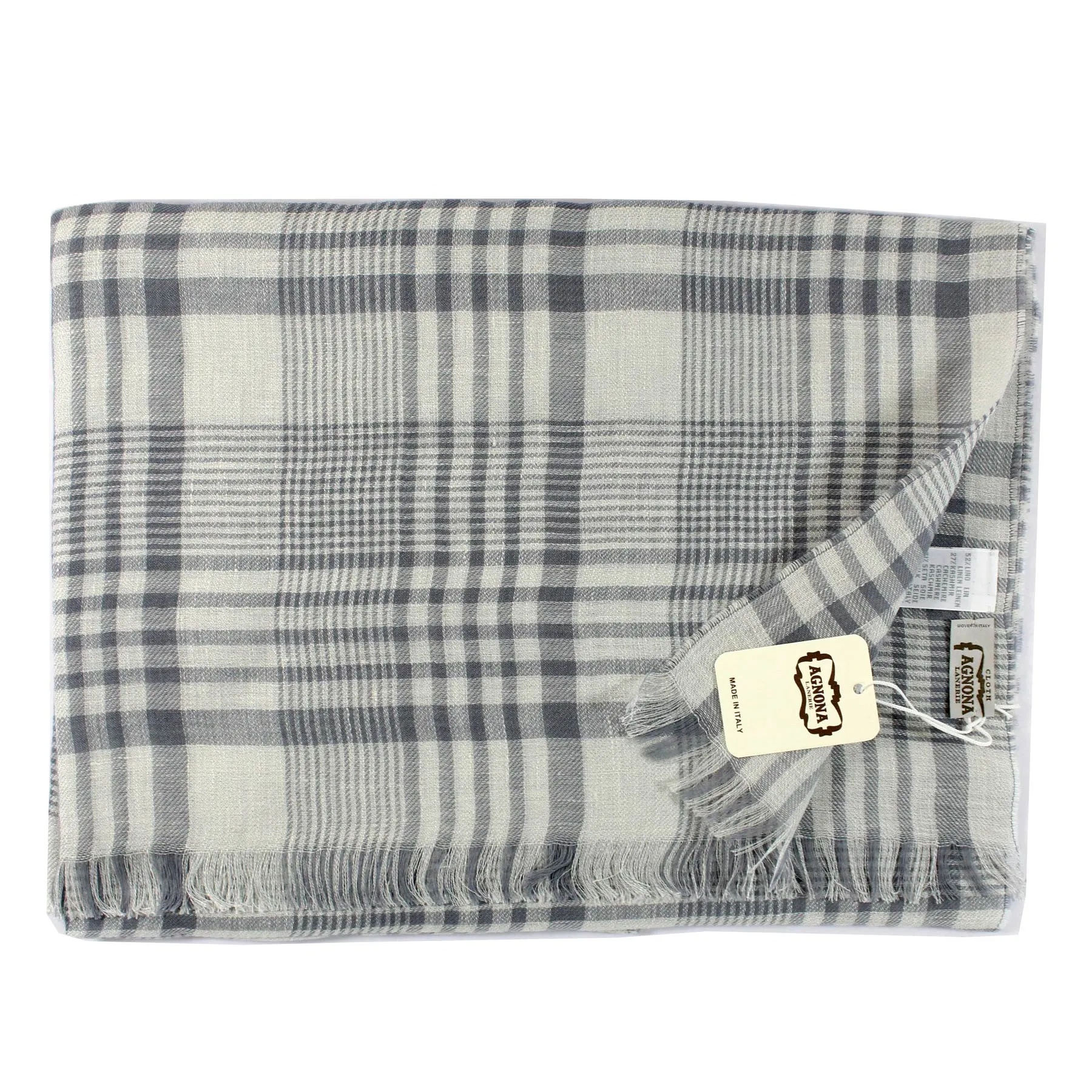 Agnona Scarf Gray Plaid - Linen Cashmere Silk Shawl FINAL SALE