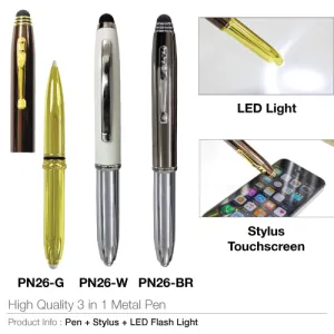 AMS-PN-26 - 3 in 1 Metal Pens (Pen   Torch   touch)