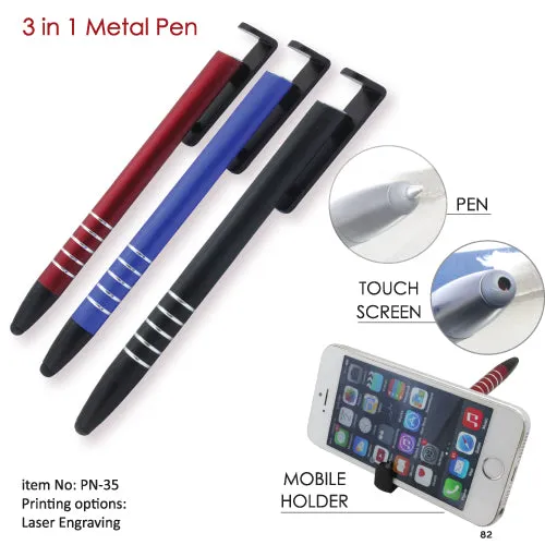 AMS-PN-35 - 3 in 1 Plastic pen (Pen   Mobile holder   Touch)