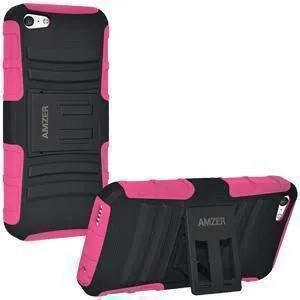 Amzer Hybrid Kickstand iPhone Case - Black- Hot Pink