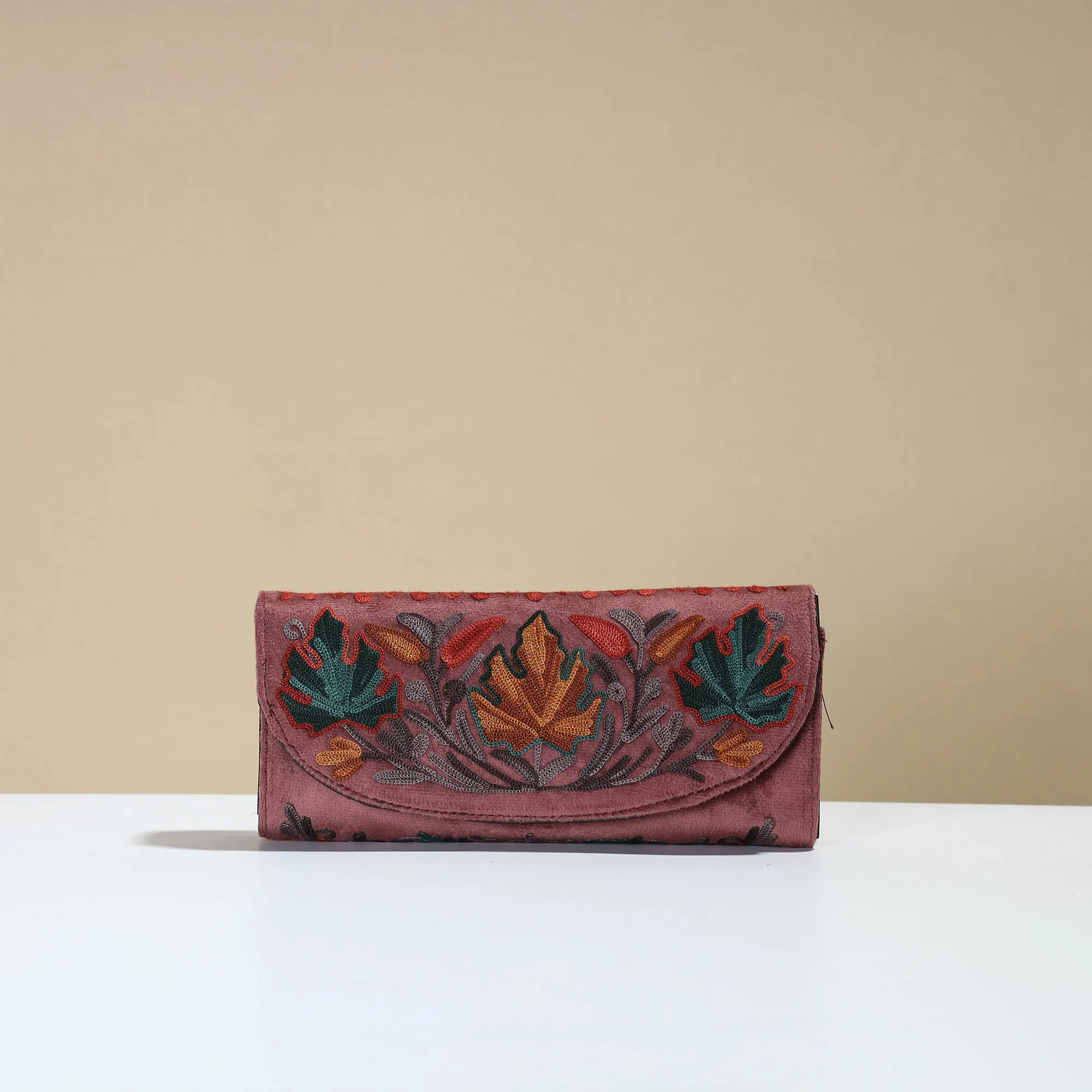 Authentic Kashmiri Crewel Embroidery Velvet Travel Wallet 73