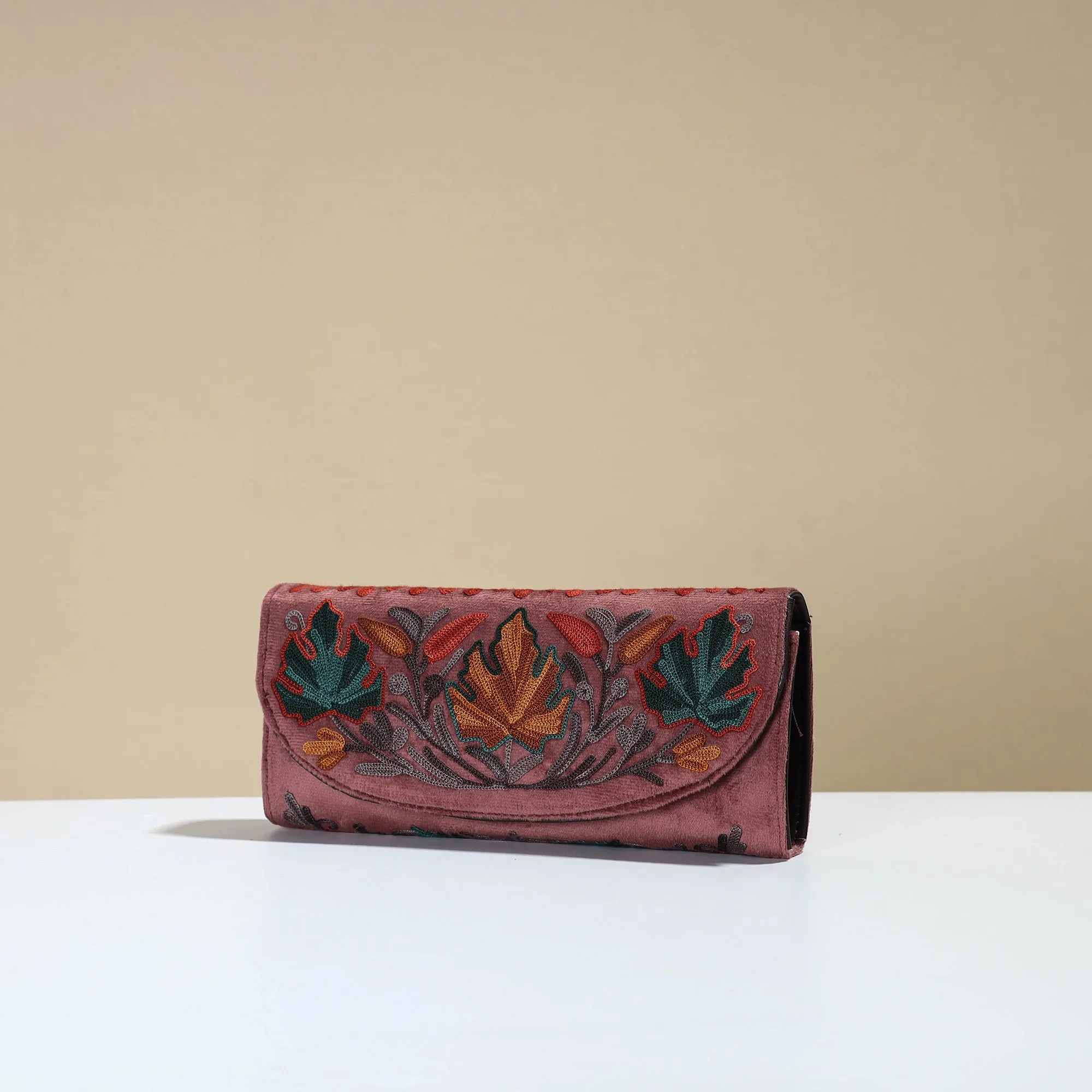 Authentic Kashmiri Crewel Embroidery Velvet Travel Wallet 73