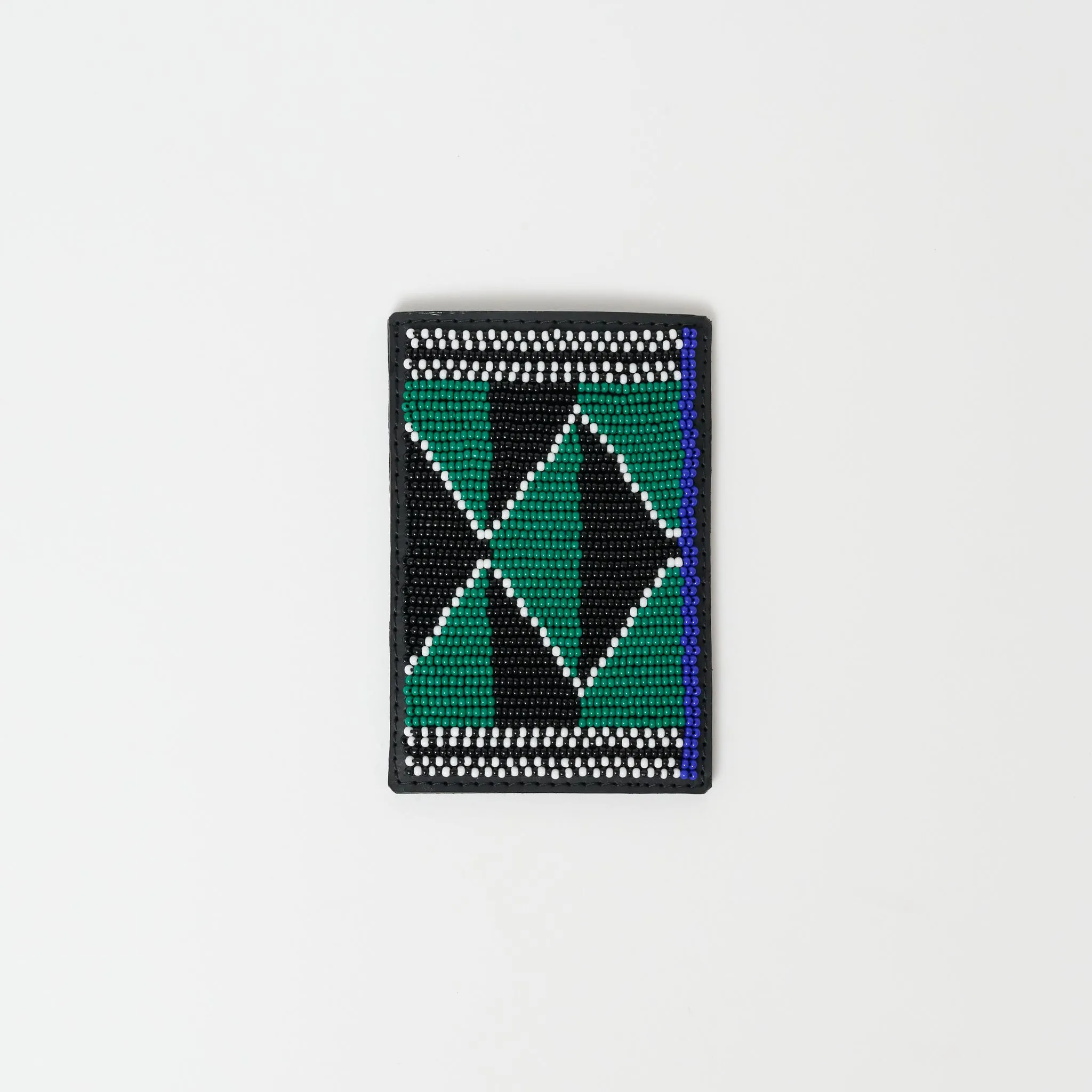 Beaded Card Wallet - Black & Green Diamonds