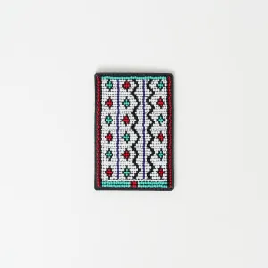 Beaded Card Wallet - White Zig Zag Tribal