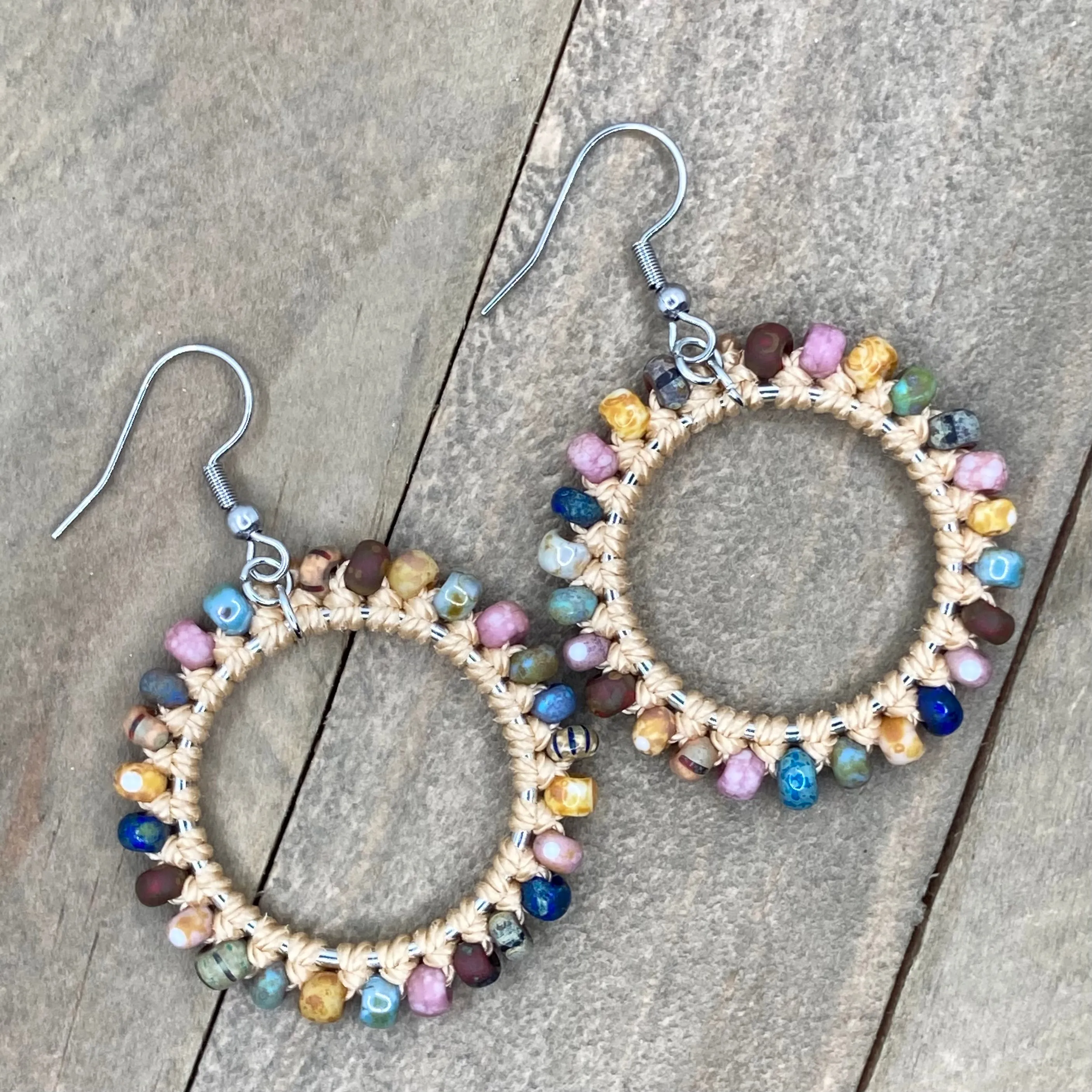 Beaded Hoops - Matte Picasso Mix & Silver