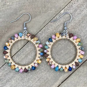 Beaded Hoops - Matte Picasso Mix & Silver