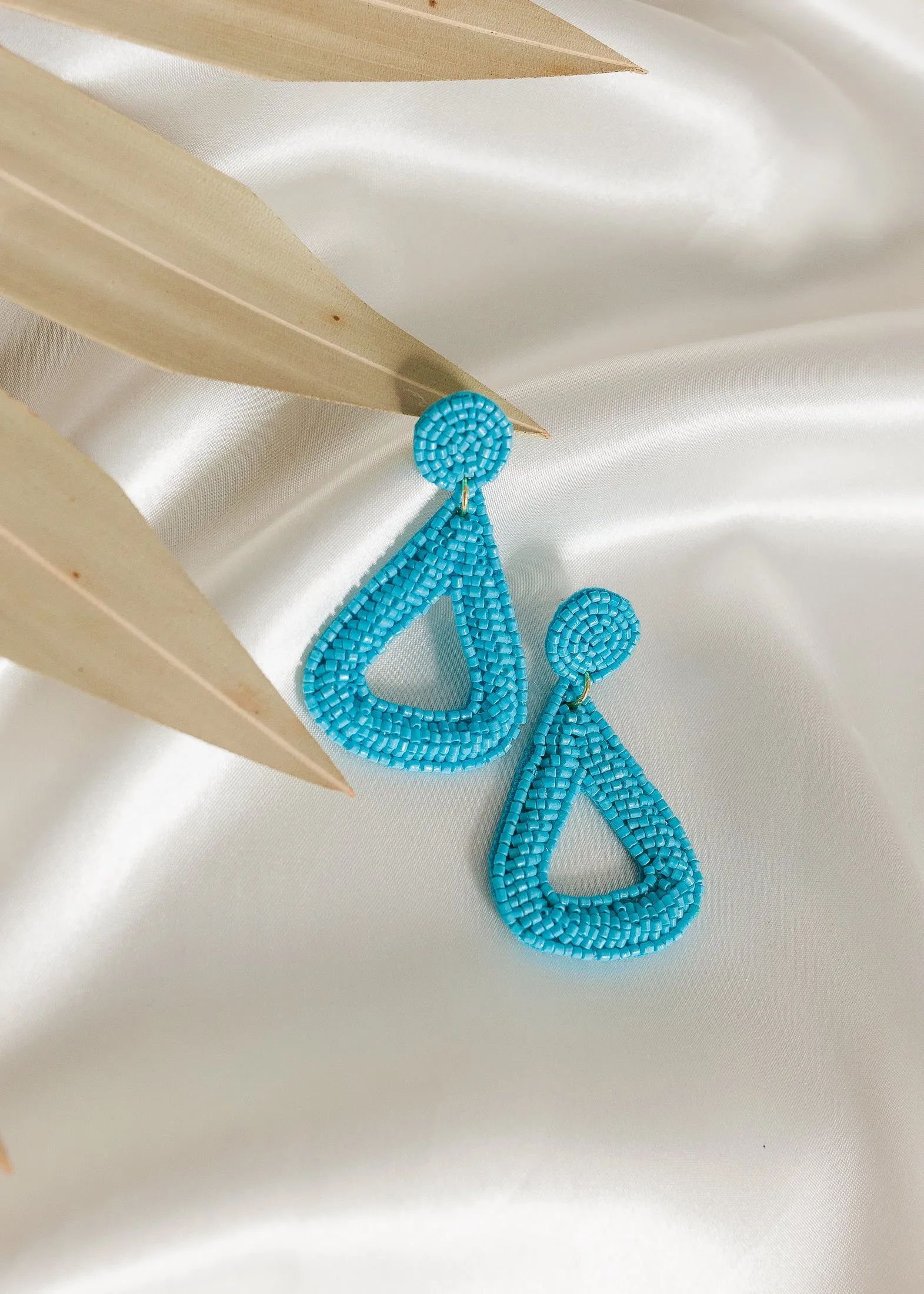 Beaded Triangle Frame Earrings - Blue